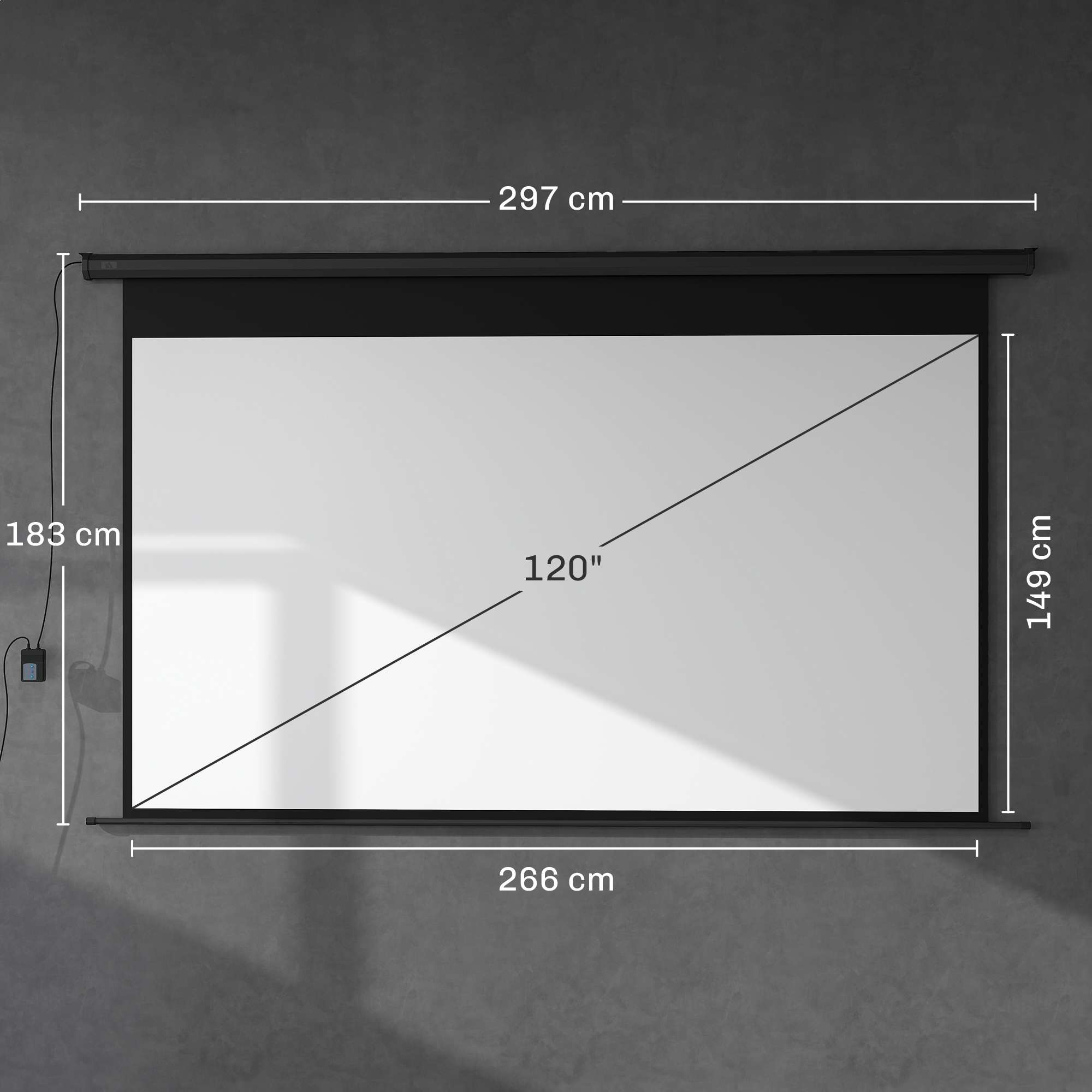 Projektori ekraan, 16:9 formaat, kaugjuhtimispult, 266 x 149 cm (120 tolli), must