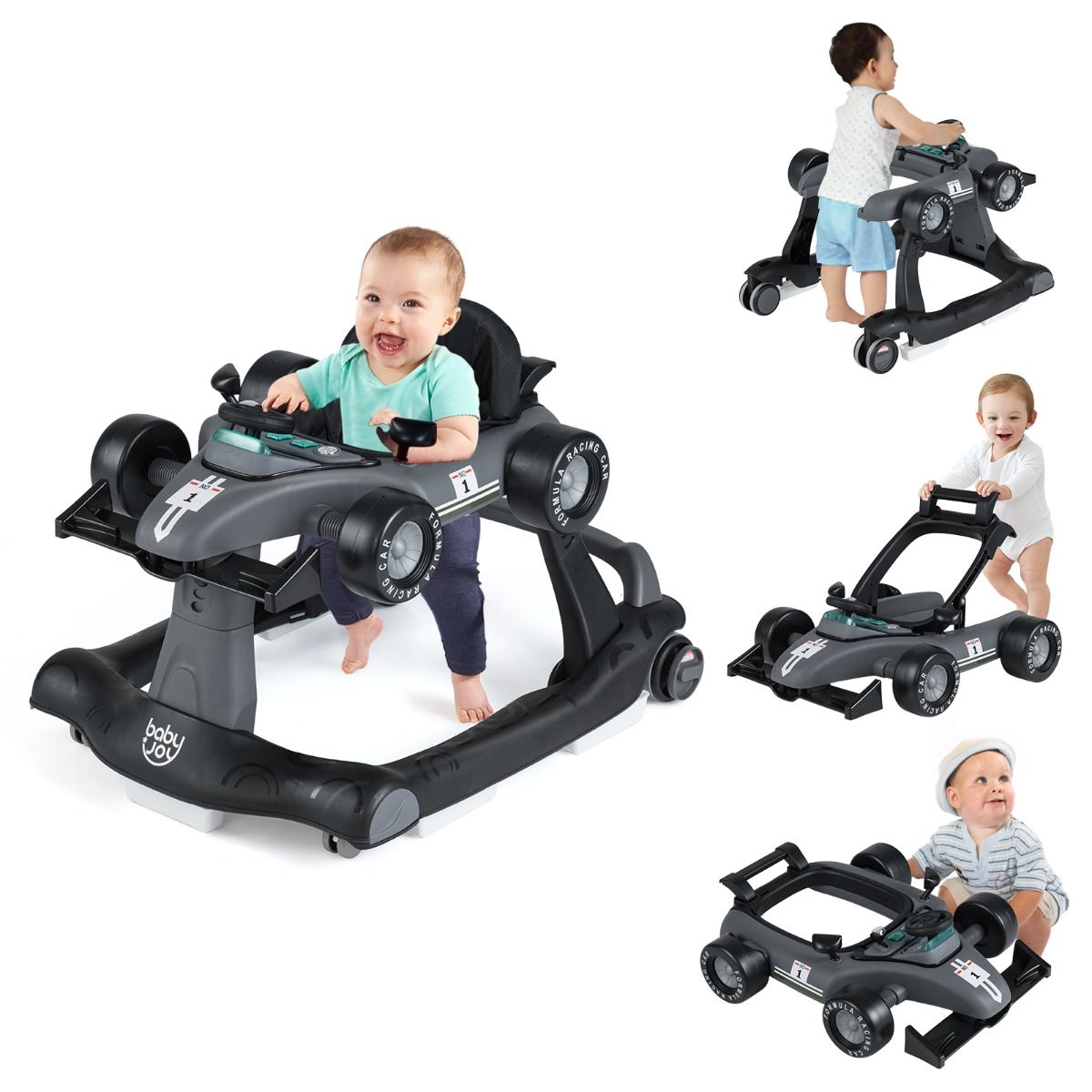 4-ühes käimisraam, kokkupandav, reguleeritava kõrgusega, kandevõime 15 kg, tumehall