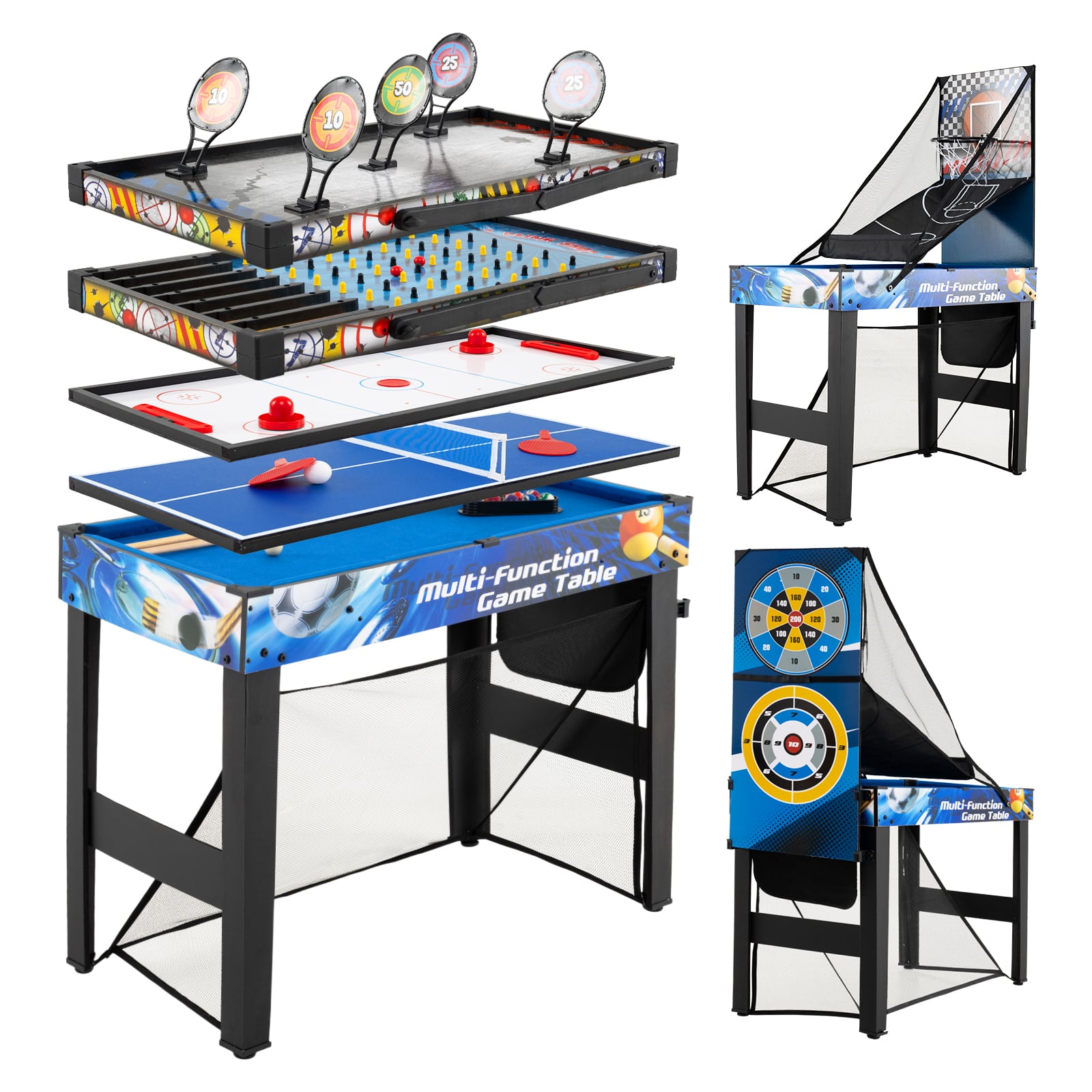 10-in-1 multifunktsionaalne kombi-mängulaud: piljard, hoki, lauatennis, korvpall, jalgpall, flipper, noolemäng ja laskmine