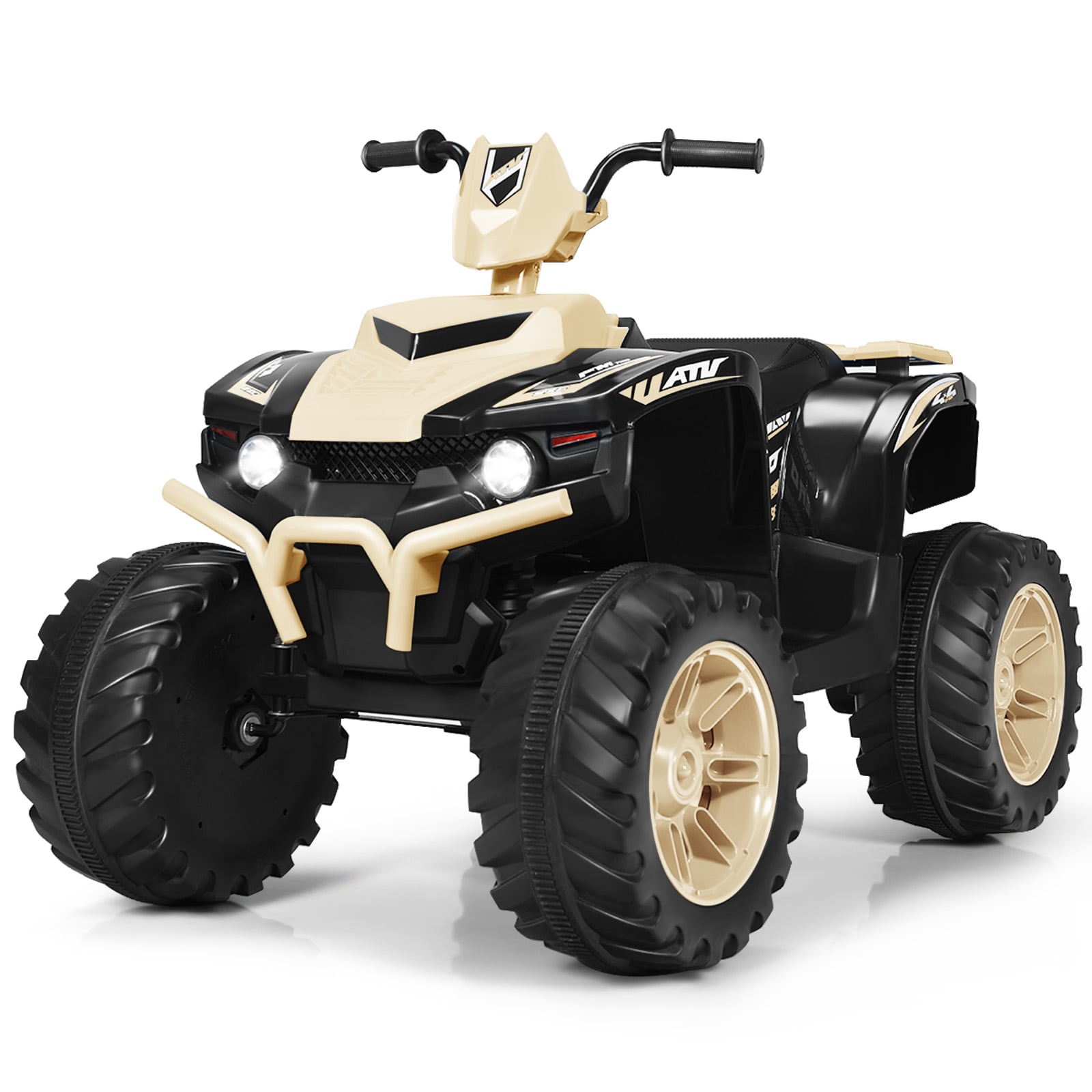 Eredate esitulede, muusika ja helisignaaliga 12V akuga laste elektrimootorratas (ATV), sportlik ja turvaline mini-quad, kollane