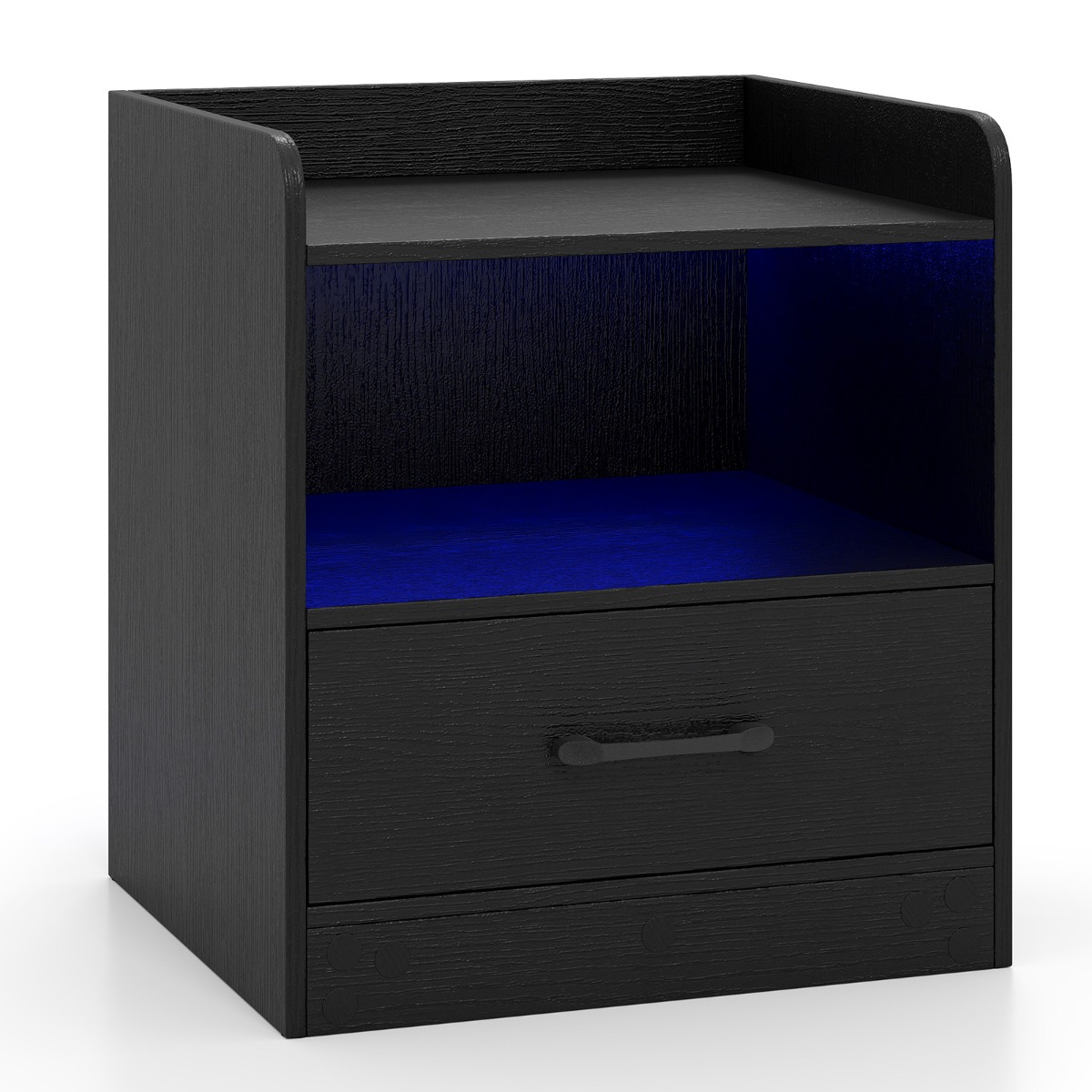 Öökapp led-valgustusega avatud sektsiooni ja sahtliga abilaud öökapp must