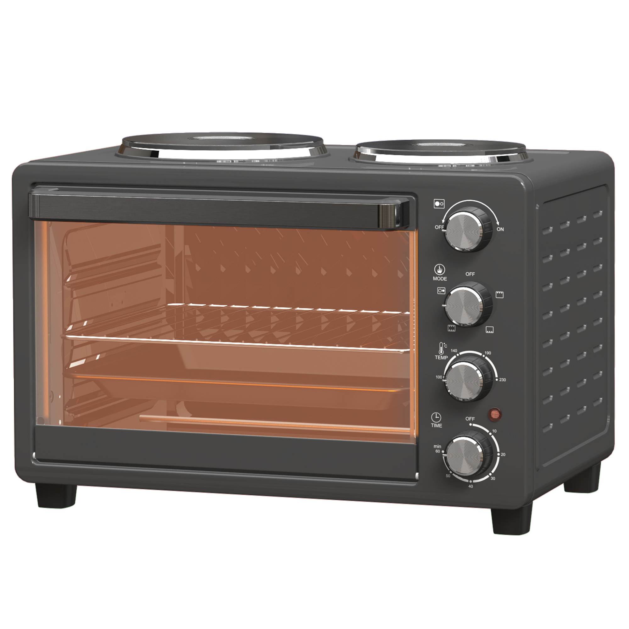28L rösterahi, kompaktne ahi toiduvalmistamiseks ja grillimiseks, elektriahi küpsetusplaadiga, grillrest, 2600W, must