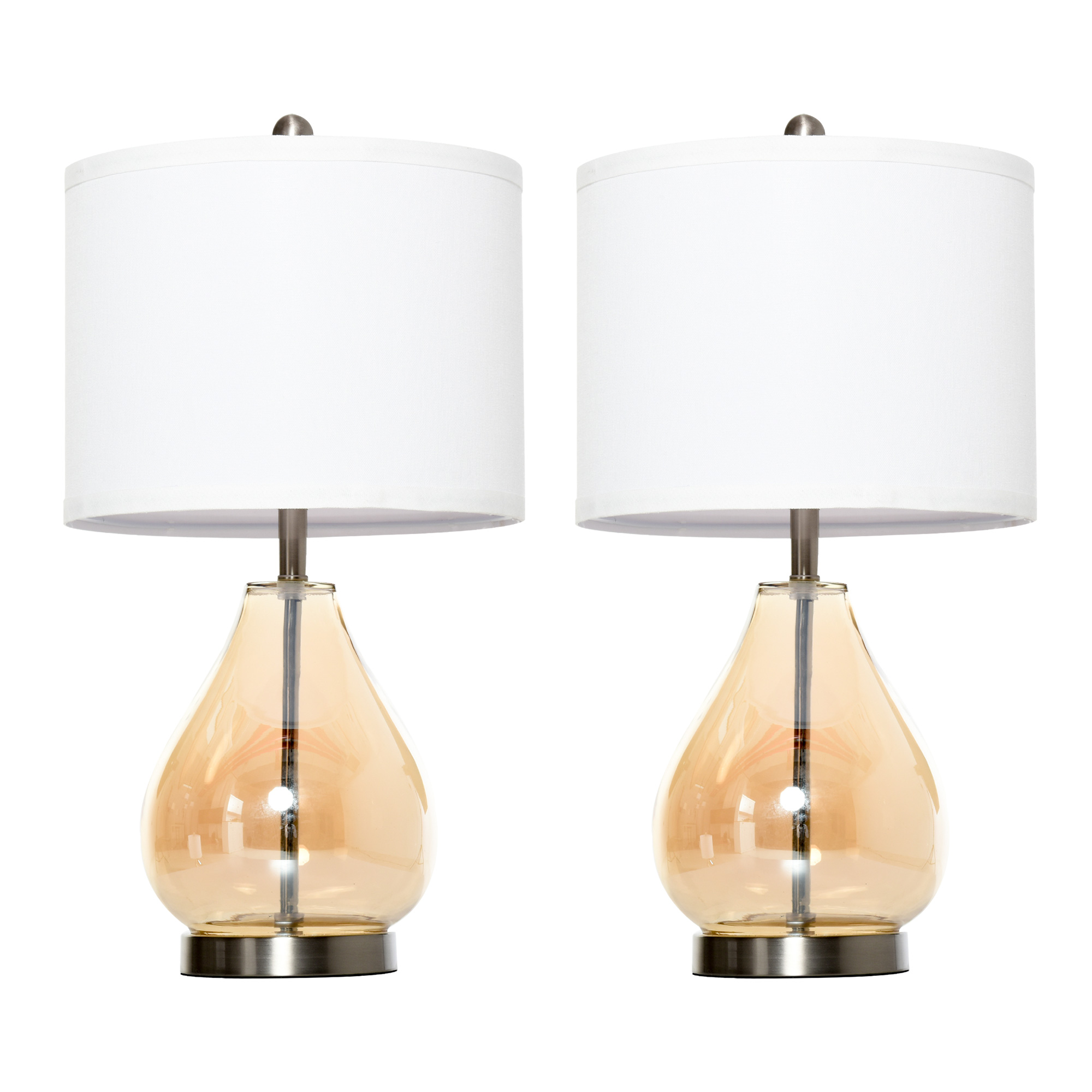 Laualampide komplekt (2 tk), linase lambivarjuga laualamp, pisarakujulised klaasist vardad, E27 pesaga öölamp, magamistuppa, elutuppa, valge