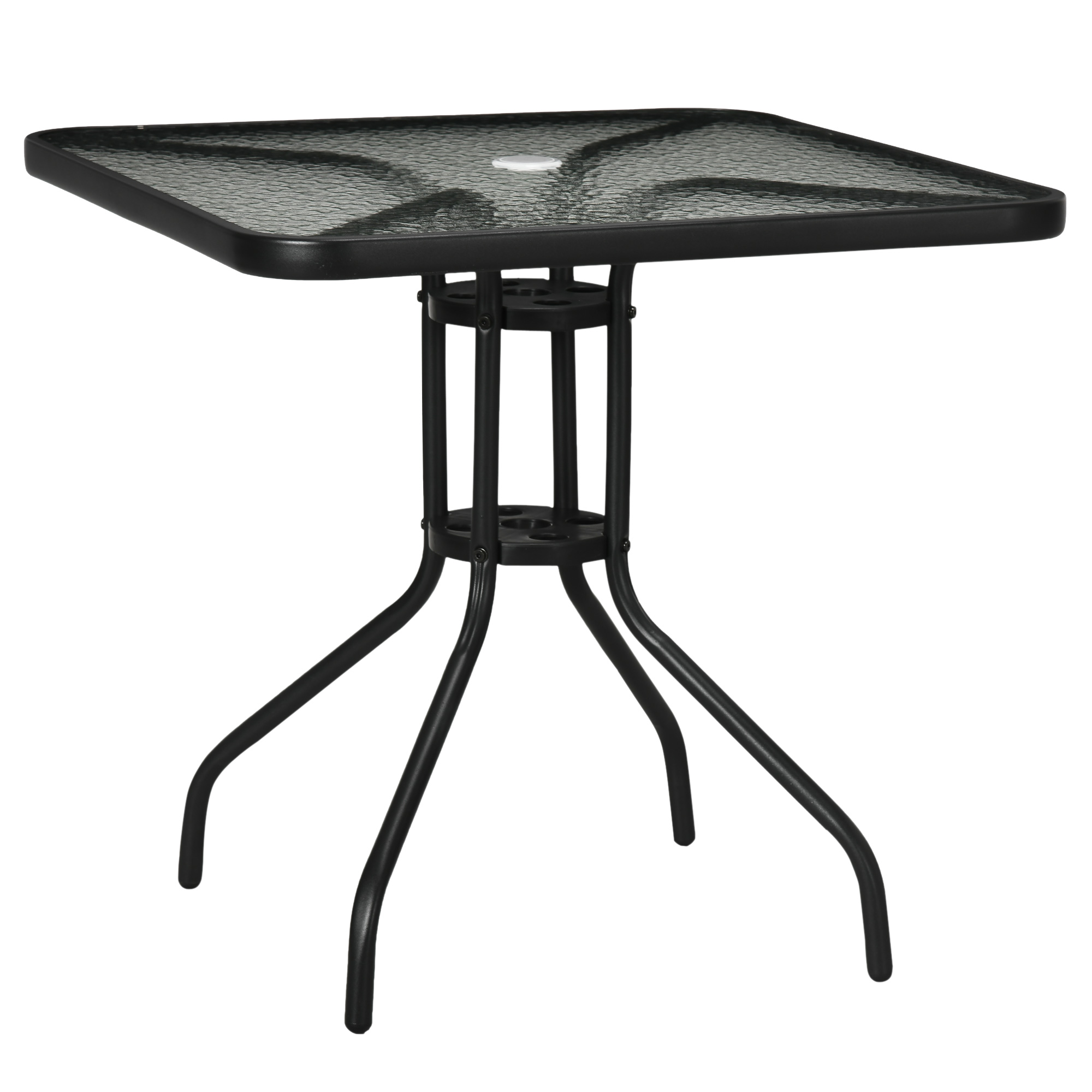 Eemaldatav metallist aialaud, 76x76 cm, ilmastikukindel rõdulaud päikesevarjuauguga, libisemiskindel, must