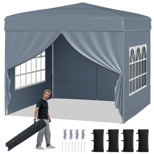 Külgseintega pop-up aiatelk ja suur varjualune nelja eemaldatava seinaga (3x3 m) hall