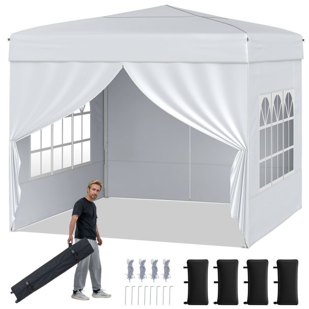 Külgseintega pop-up aiatelk ja suur varjualune nelja eemaldatava seinaga (3x3 m) valge