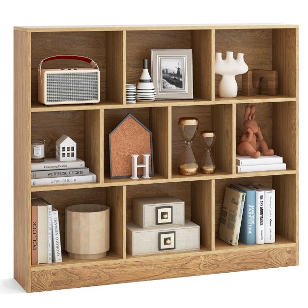 10-kuupiline riiul, naturaalne, 2 libisemiskaitset