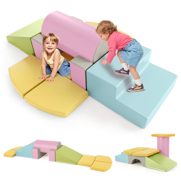 10-osalised pehmest vahtmaterjalist PU-nahast ronimismänguasjad, ehitusplokid väikelastele - kollased