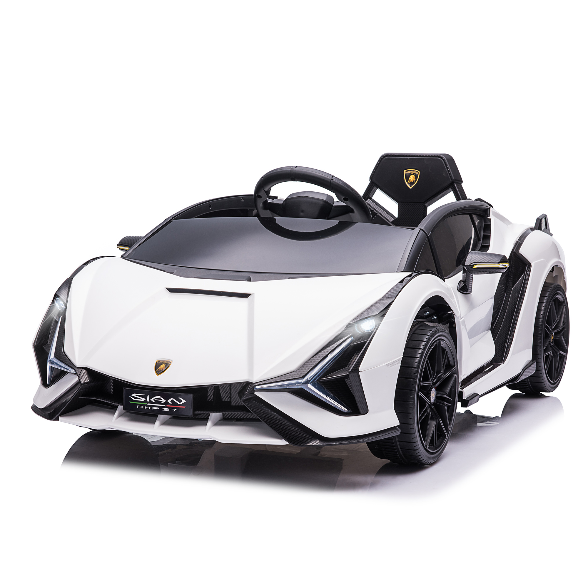 Laste sõiduauto 12V 2 sõidurežiimi Lamborghini SIAN maastur mänguauto elektriauto puldiga muusika (MP3/USB) tuled 37-60 kuud metall valge 108 x 62 x 40 cm