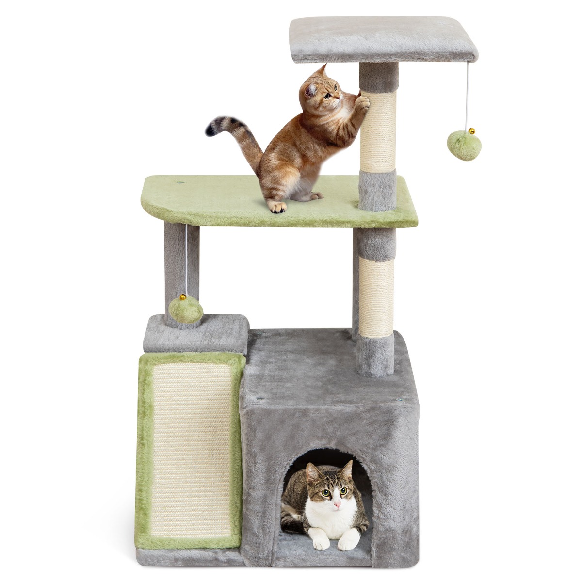 3-ühes kassimööblikomplekt kasside tegevuskeskus koos kassimajaga 3-astmeline kraapimispuu hall