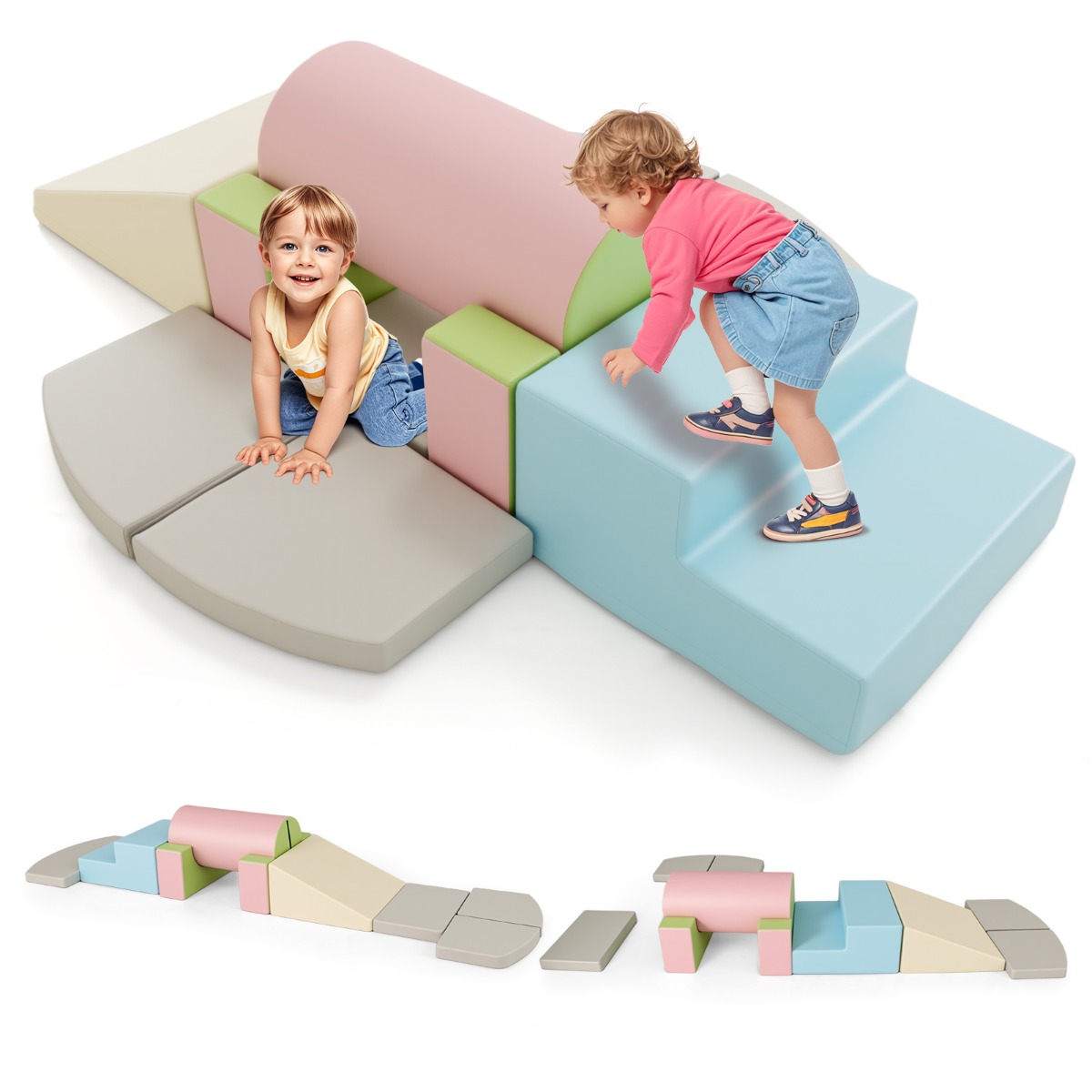 10-osalised pehmest vahtmaterjalist PU-nahast ronimismänguasjad, ehitusklotsid väikelastele - mitmevärvilised