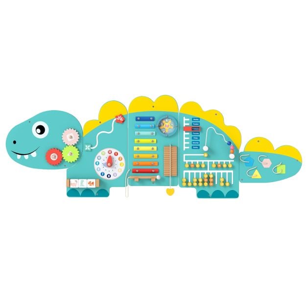 11-ühes dinosauruste tegevusseina tahvel väikelaste haridusele ja varajasele arengule - roheline