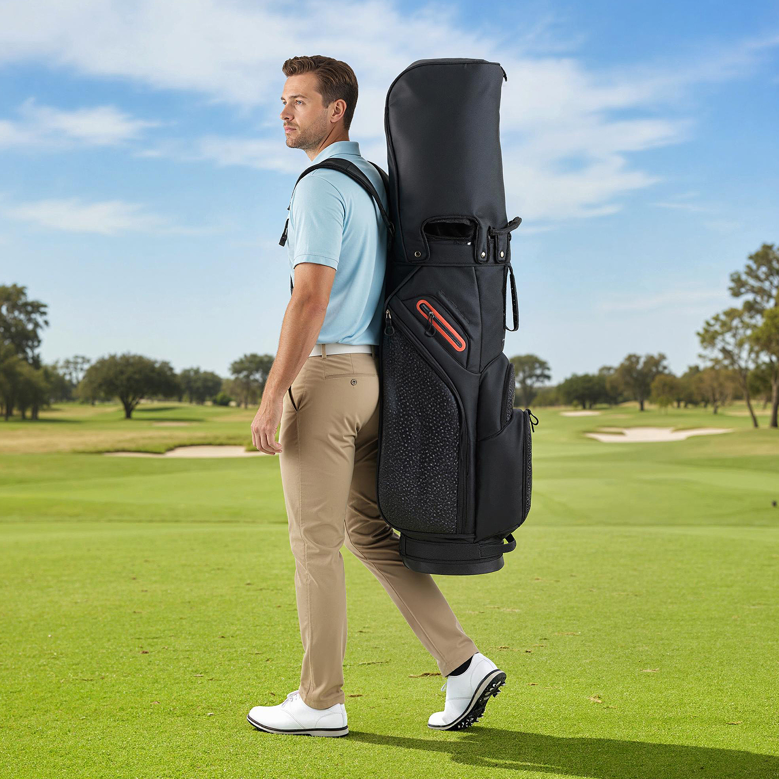 Täielik golfikeppide komplekt paremakäelistele mängijatele koos caddy-golfikotiga (11-osaline komplekt) must