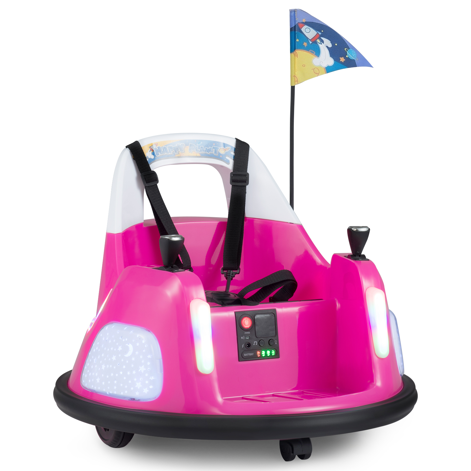 Vilkujate LED-tulede, heliefektide ja vanemate kaugjuhtimispuldiga 12 V akuga laste elektriline põrkeauto (Bumper Car), roosa