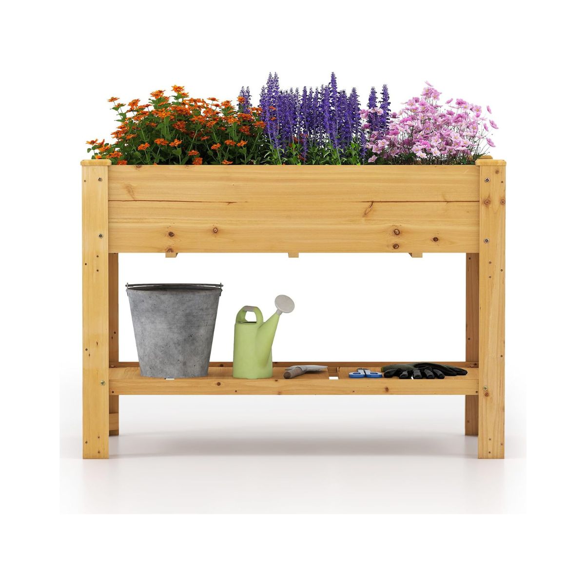 Puidust kõrgpeenar riiuli ja drenaaiaukudega tõstetud aiapeenar istutuskast naturaalne