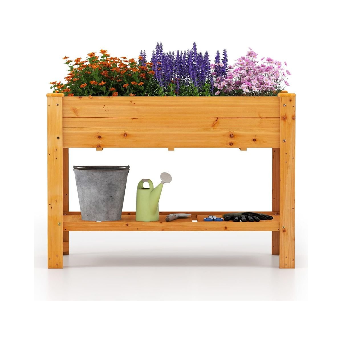 Puidust kõrgpeenar riiuli ja äravooluavadega tõstetud aiapeenar istutuskast pruun