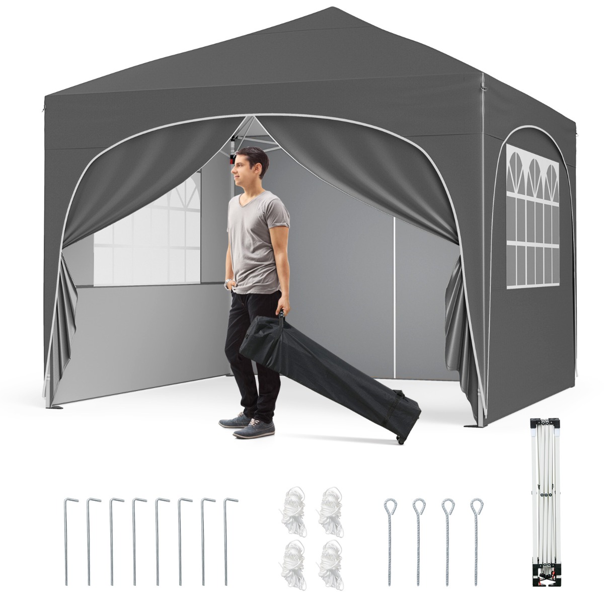 3 x 3 m paviljon koos 4 eemaldatava küljeseinaga aiatelk sisaldab rullkotti 8 vai ja 4 ankrut hall