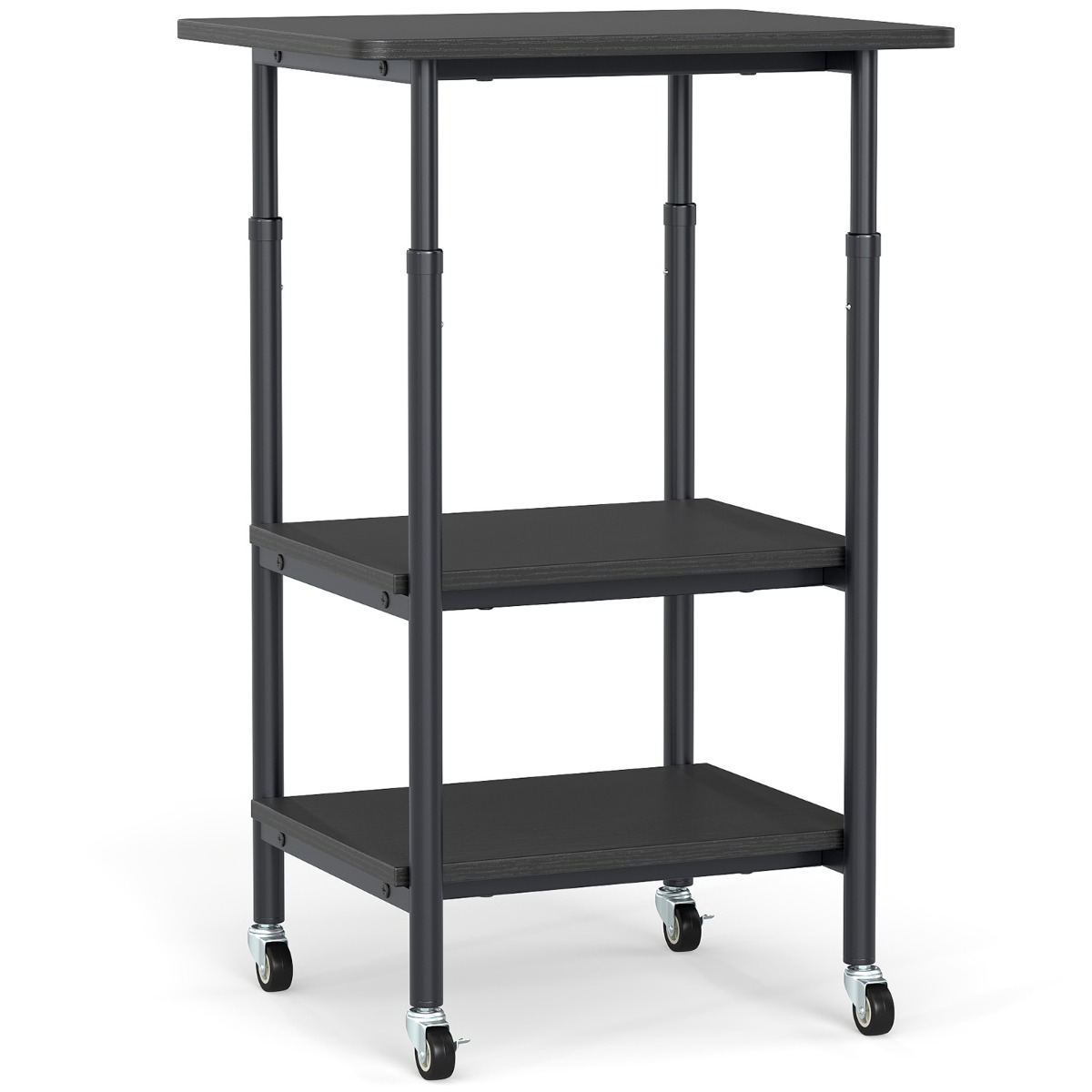 3-astmeline kõrguse reguleeritav printerialus riiulite ja ratastega printerikäru must