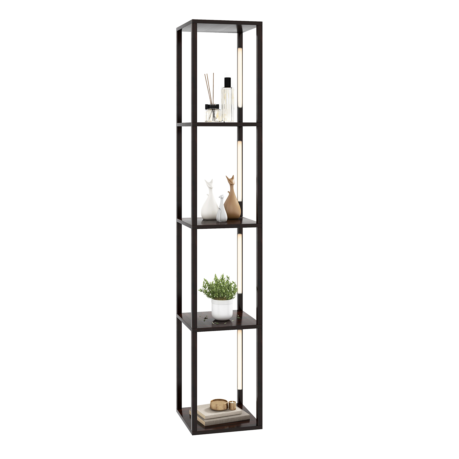 163 cm põrandalamp riiul kaasaegne põrandavalgusti hoiuriiuliga 3-astmeliselt hämardatavate led-lampidega pruun