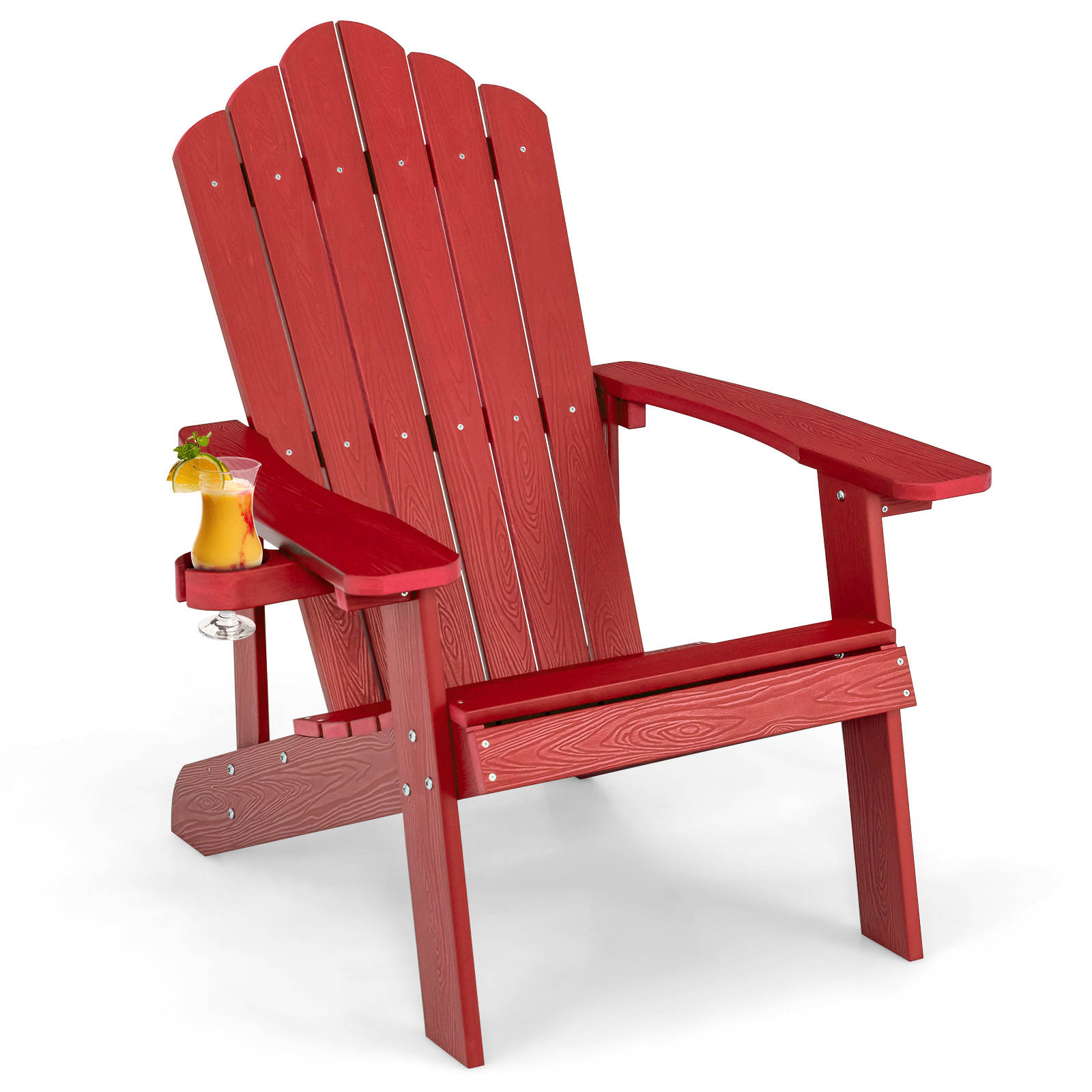 Ilmastikukindlast HIPS-plastikust topsihoidjaga Adirondack-stiilis aiatool ja terrassitool punane