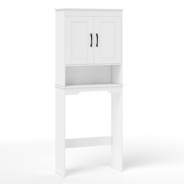 Kahe ukse ja reguleeritava sisemise riiuliga puidust pesumasina- ja WC-tagune hoiukapp (168 cm) , valge