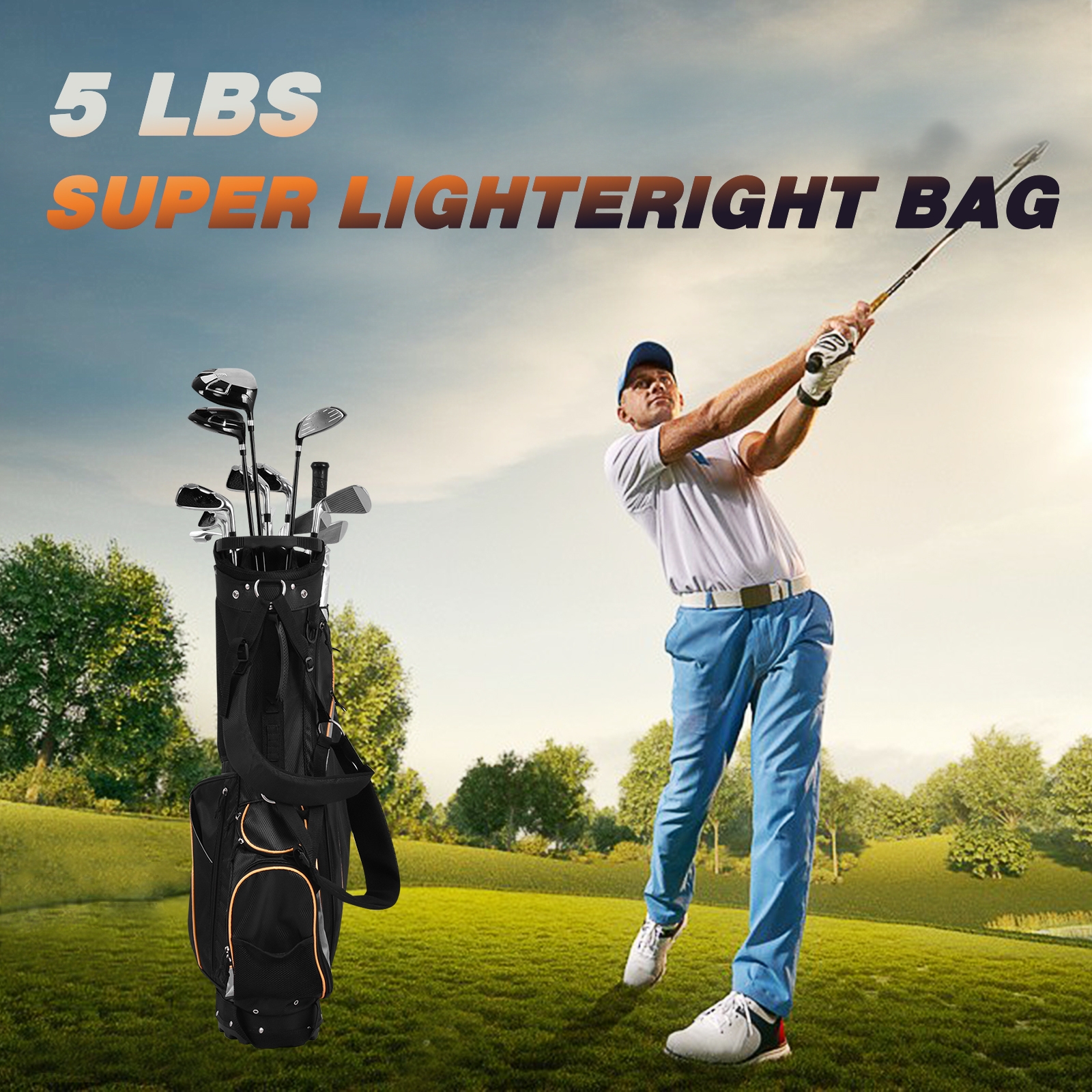 Mugavate hoiutaskute ja jaotustega kerge golfikott hooldustarvikutele (suurus 22 9 cm) must