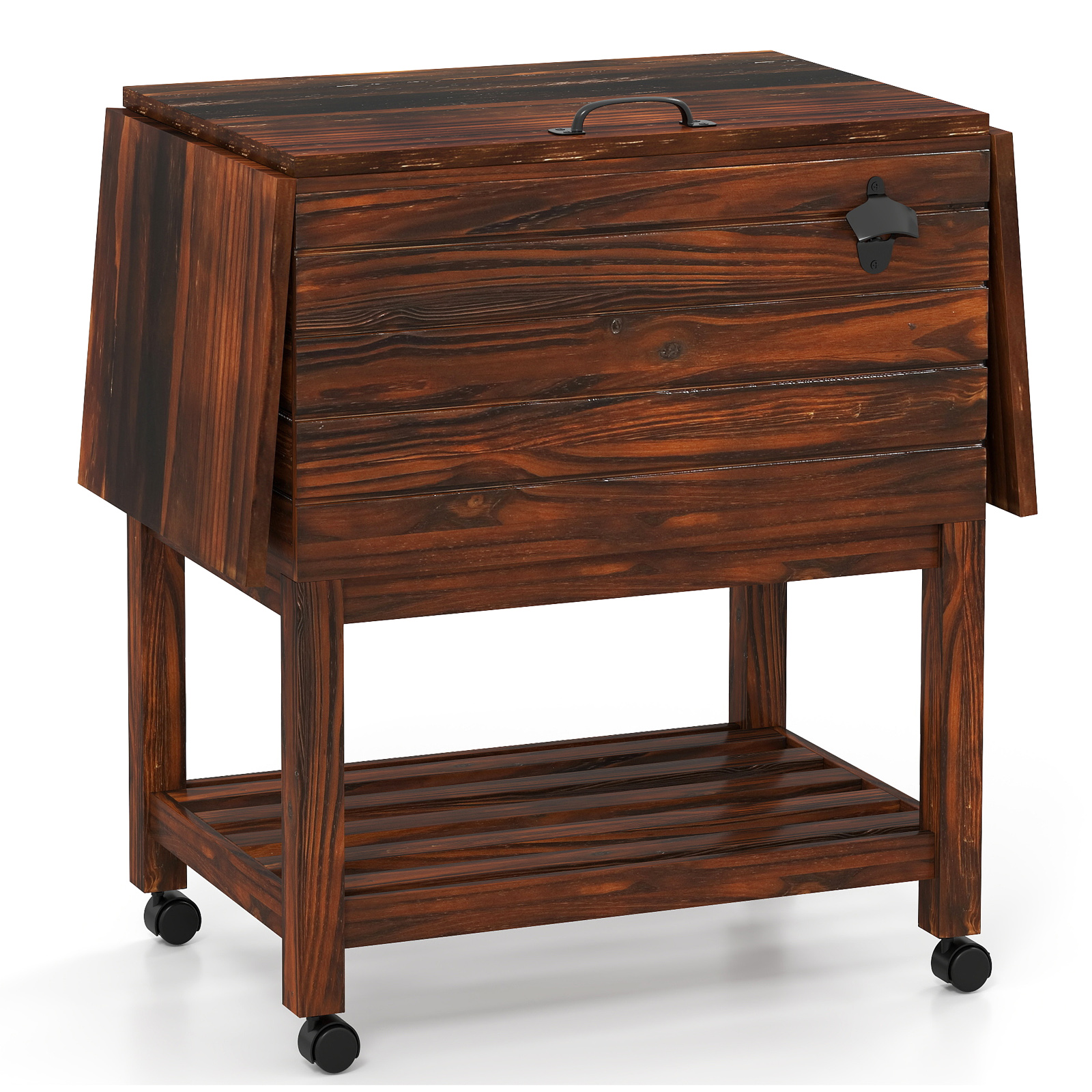 Külmutusauto joogikäru 2 külgriiuliga puidust serveerimiskäru külmkast joogijahuti jäätisekäru