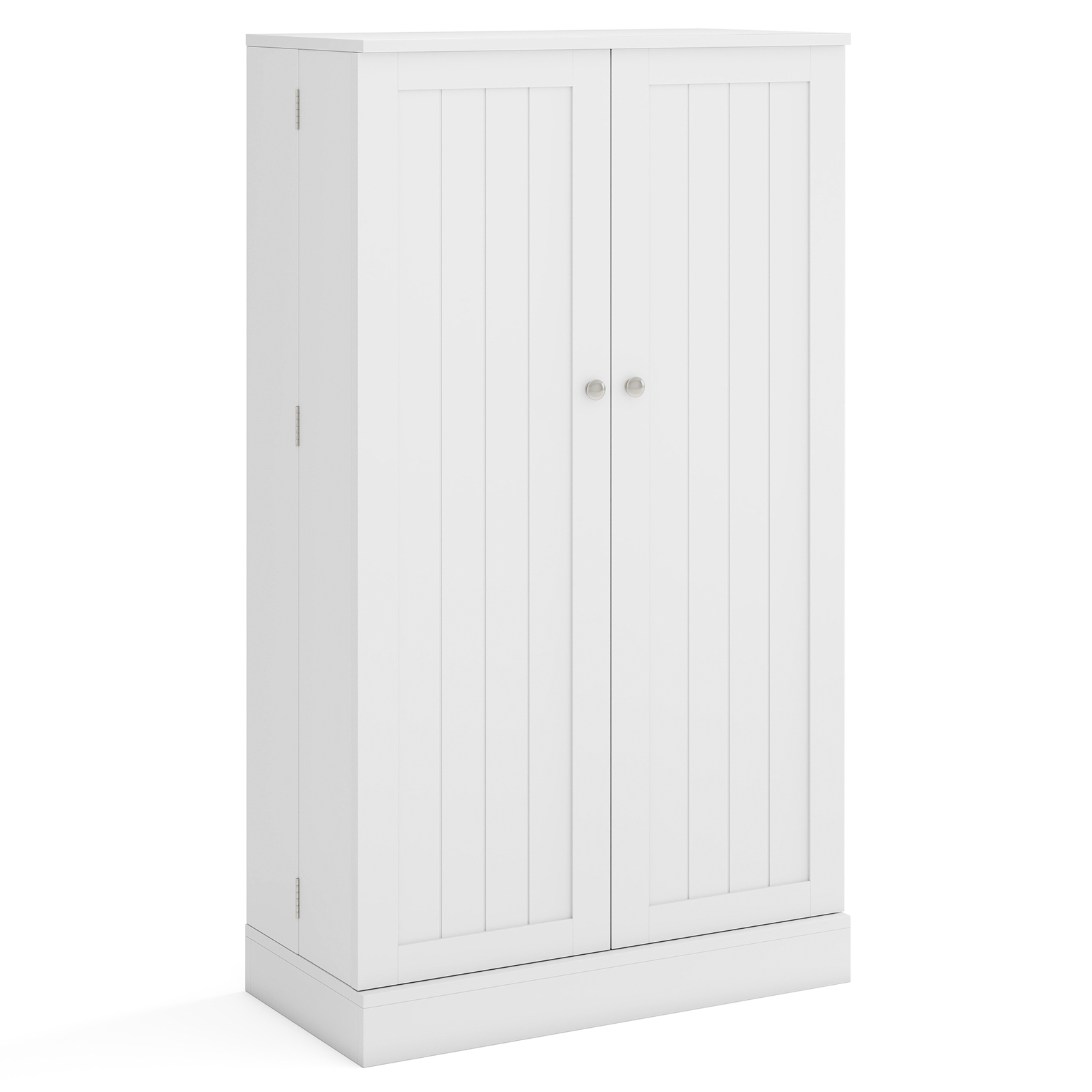 Uste ja riiulitega kõrge sahvrikapp ning mahukas köögi hoiukapp (kõrgus u 104 cm / 41 tolli), valge