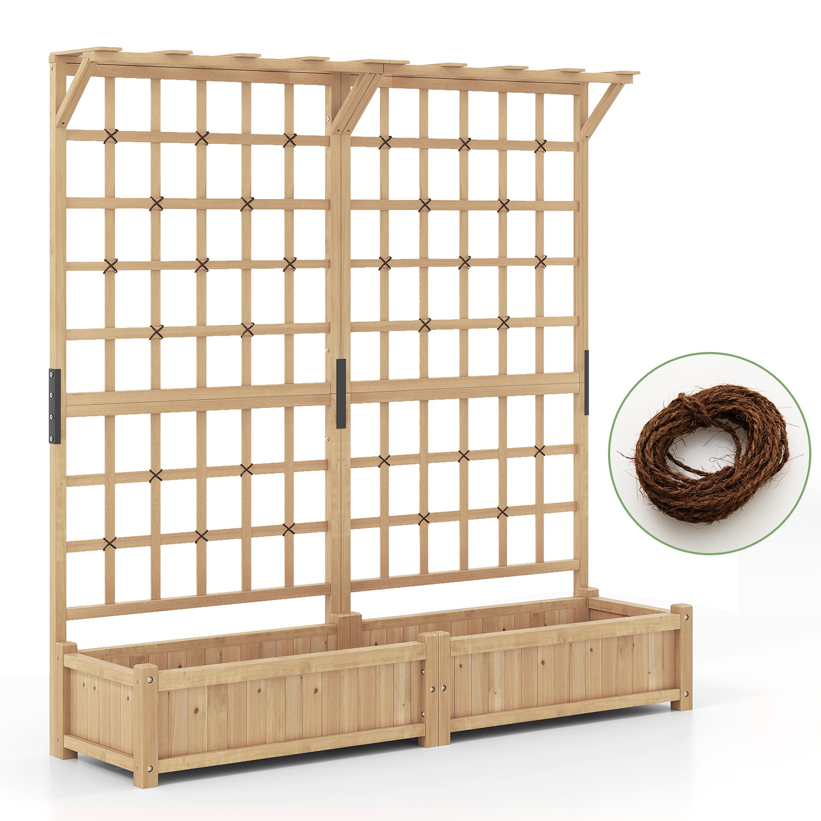 Lillekast võre ja katusega, kuusepuidust lillekast ronimisraamiga, aiavõre, naturaalne