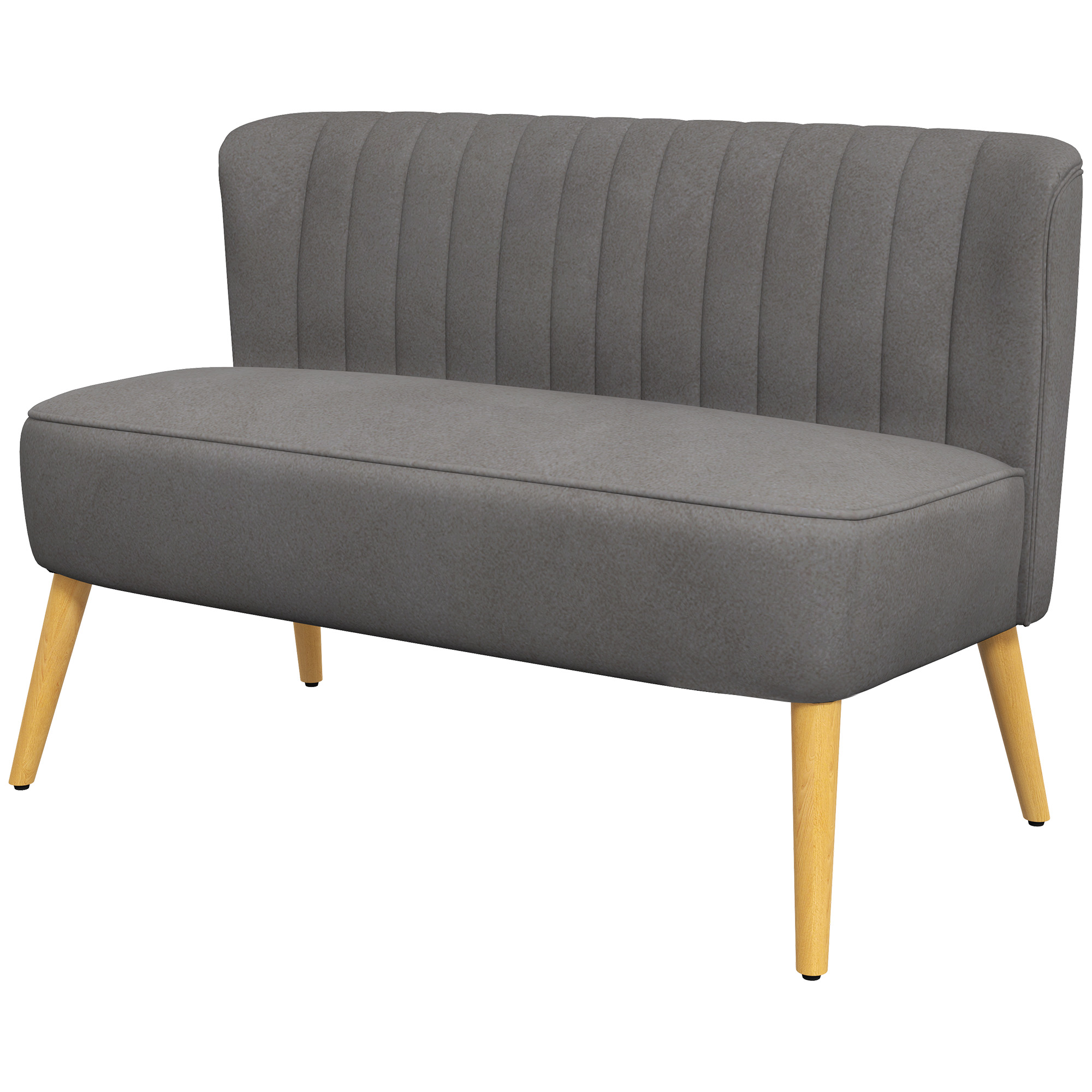 Retrodisainiga kahekohaline diivan, puidust jalad, 117 cm x 56,5 cm x 77 cm, tumehall