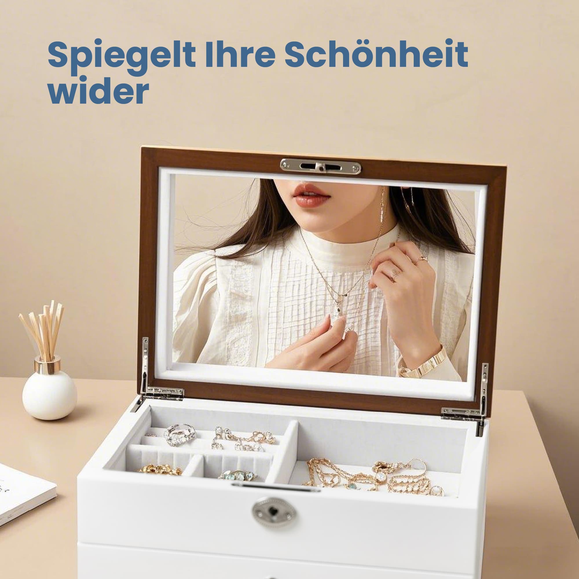 Elegantne ehtekarp peegliga valge