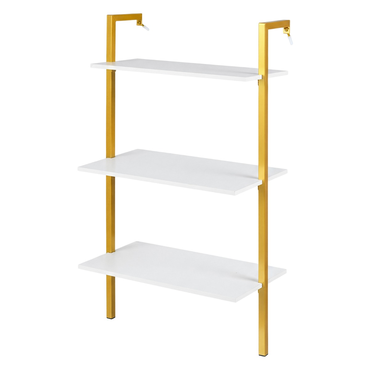 Kolmetasandiline seinale kinnitatav redel-riiul, tugeva metallraamiga puidust raamaturiiul (53,5x29,5x96 cm), valge