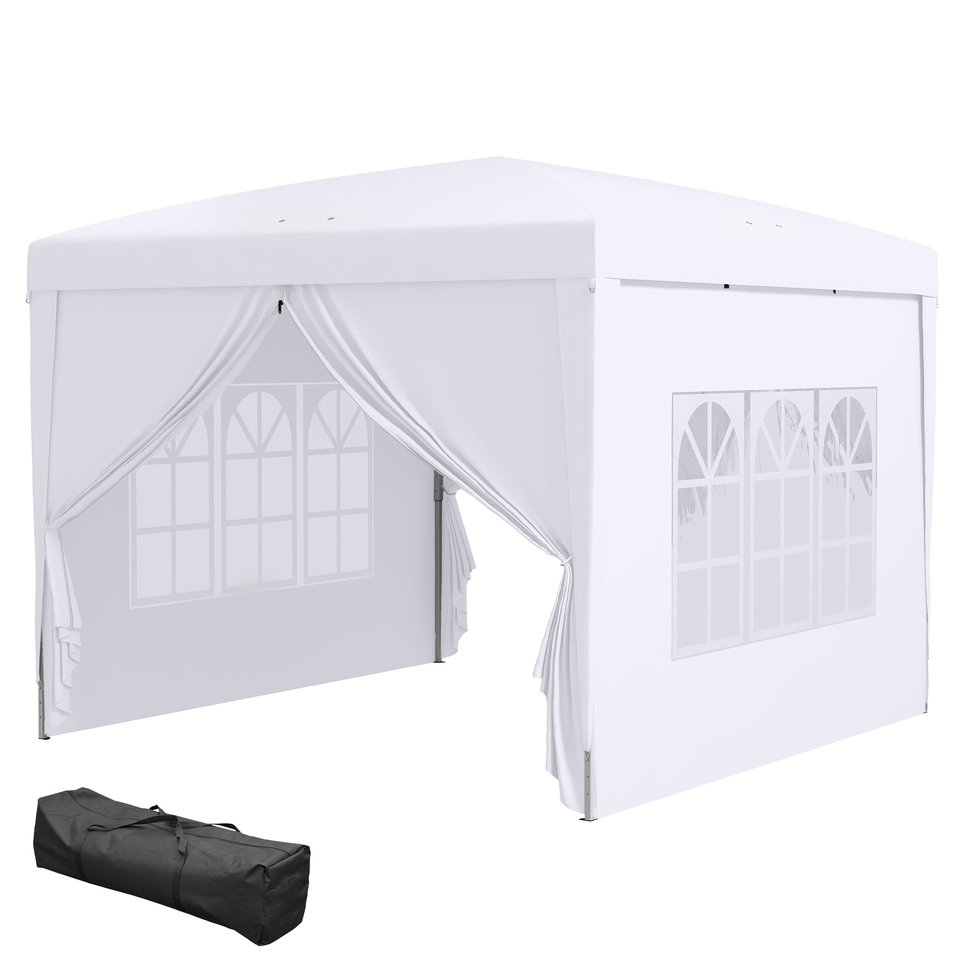 3 x 3 m paviljon 4 külgseinaga, aken, UV-kaitsega telk, aiatelk koos kandekotiga, terasest, valge