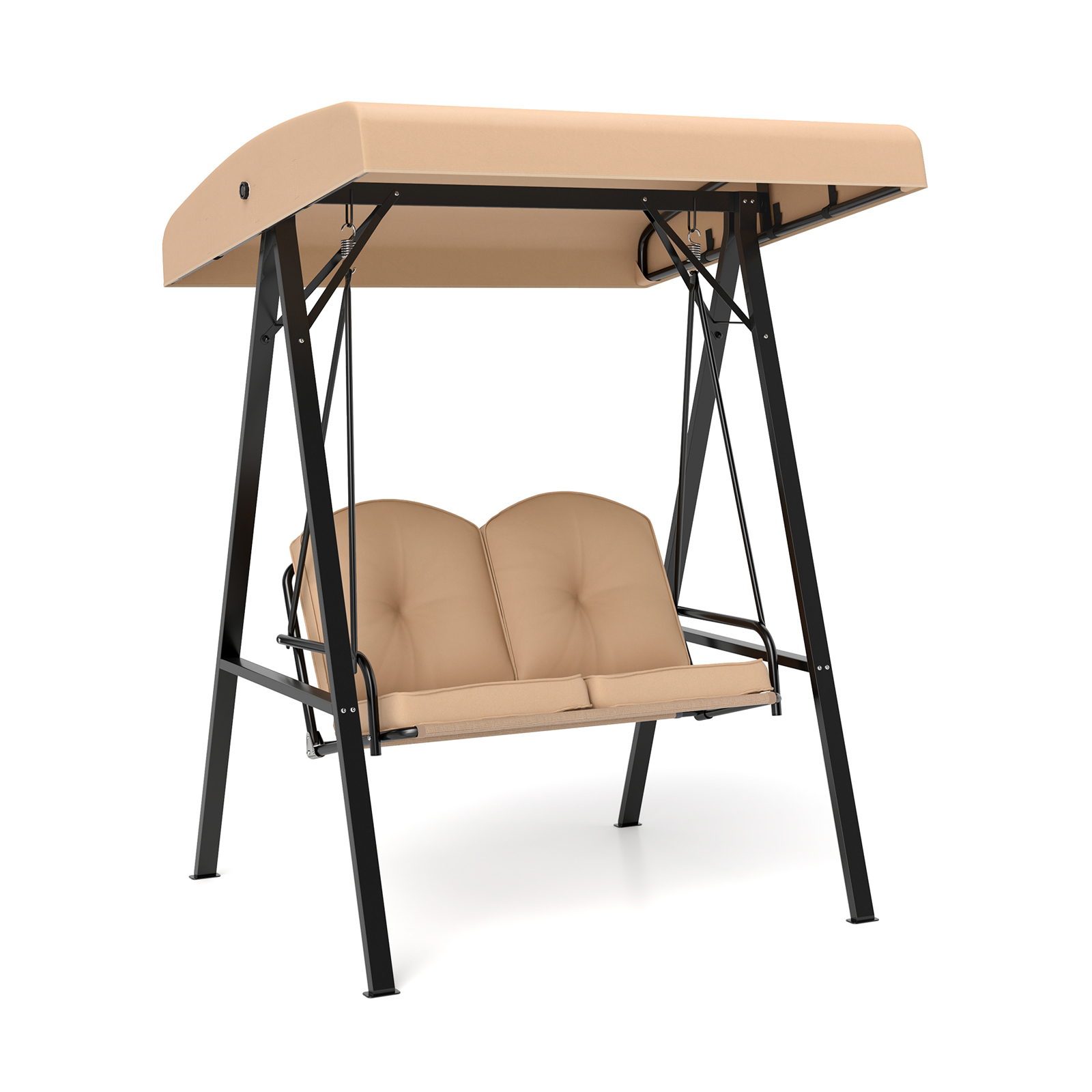 Kahekohaline hollywoodi kiik aiakiik päikesevarju ja metallraamiga õuekiik kuni 300 kg kandevõimega bee