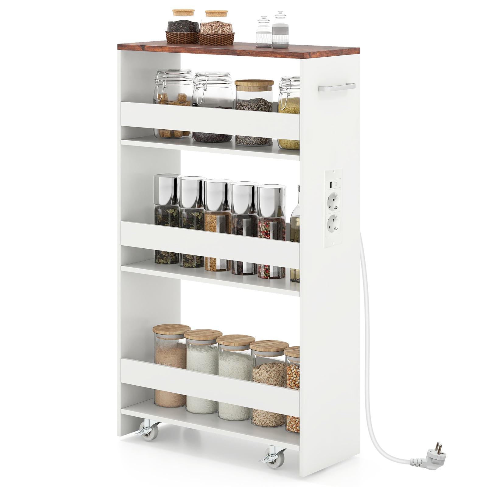 20 cm õhuke hoiukäru laadimisjaamaga, 4-astmeline rullkäru käepidemega, maalähedane pruun