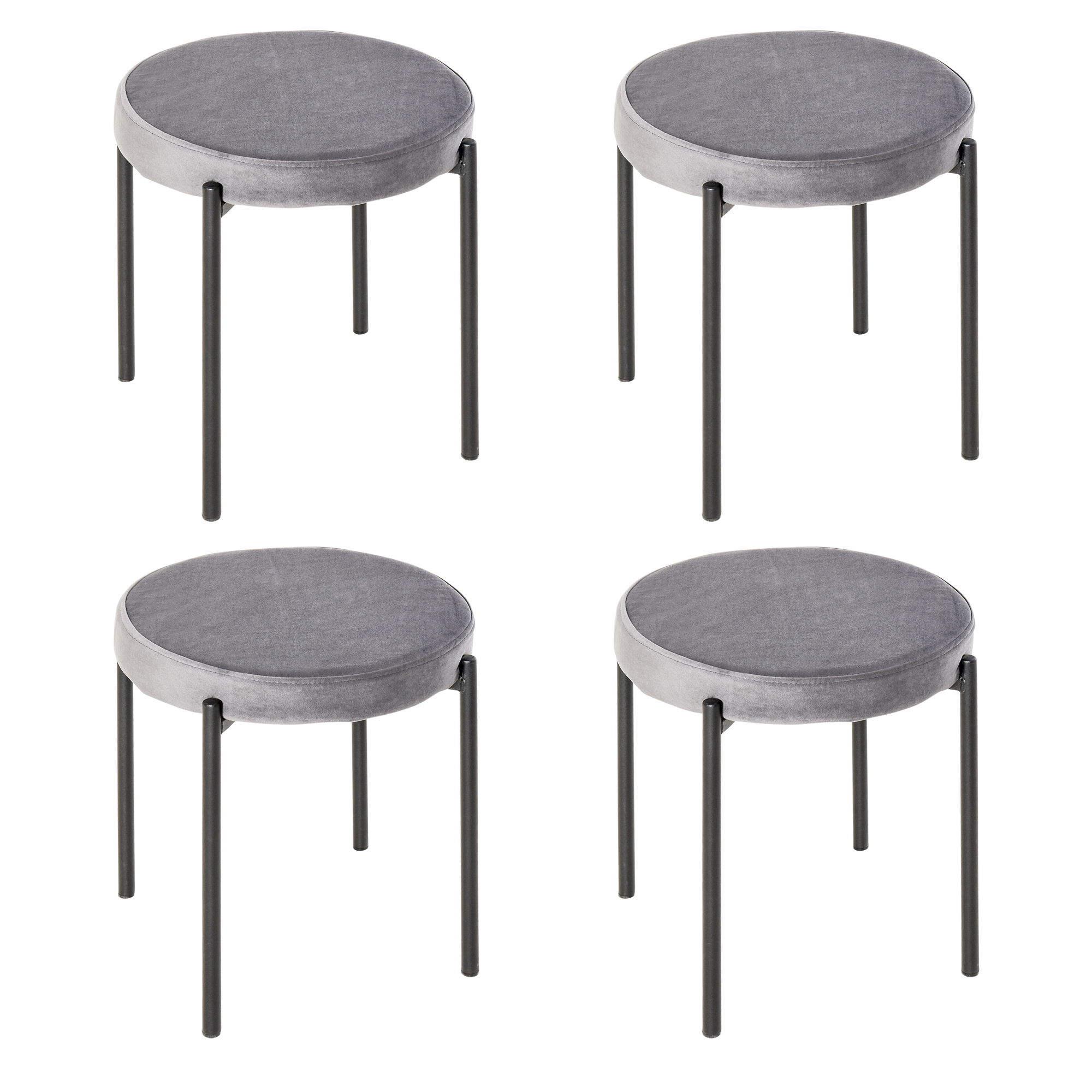 4 virnastatava söögitooli komplekt, köögitoolid polsterdatud istmega, sametine viimistlus, metall, hall, 41,5 x 41,5 x 46 cm