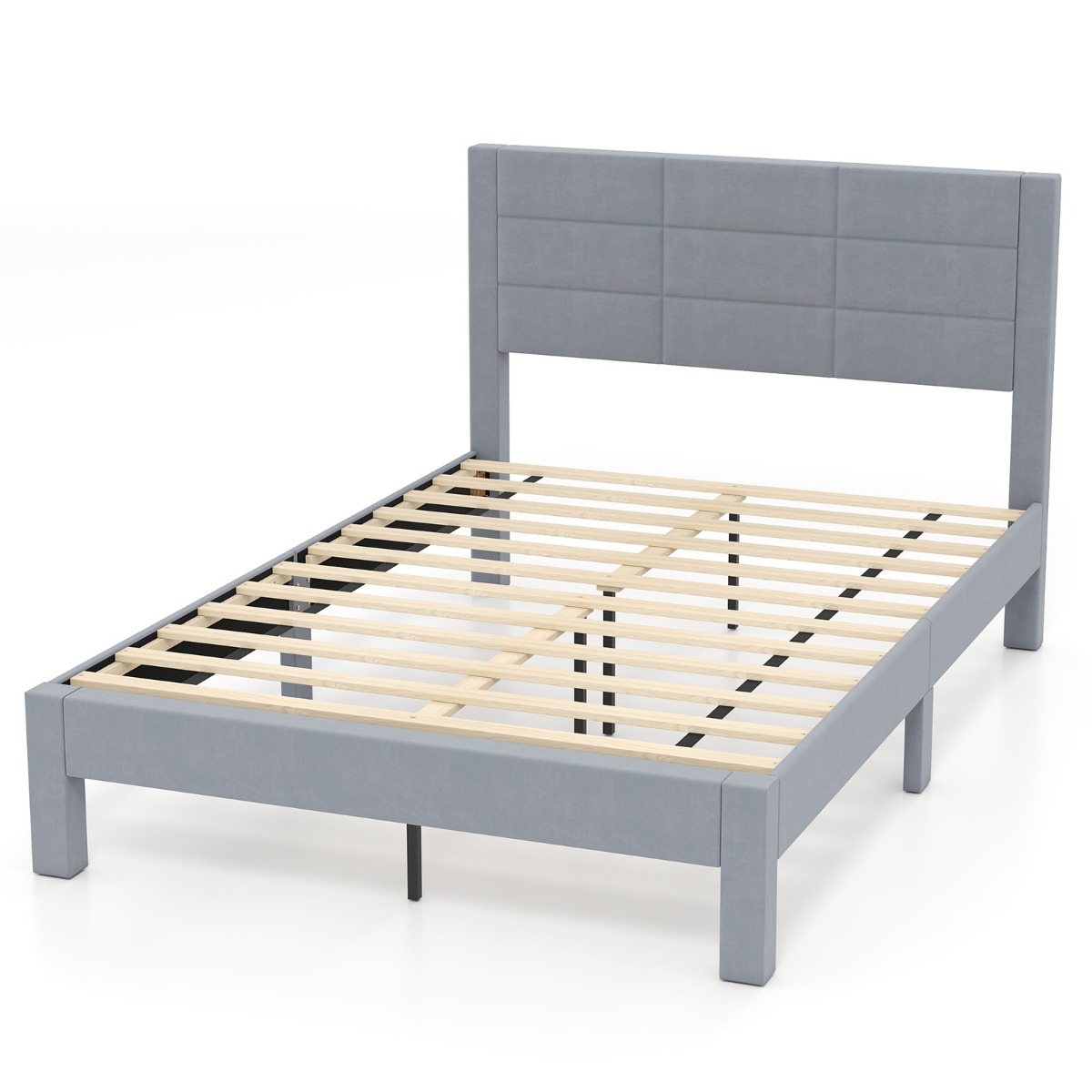 Voodiraam 200 x 140 cm madratsile sametkangaga polsterdatud kaheinimesevoodi raam platvormvoodi hall