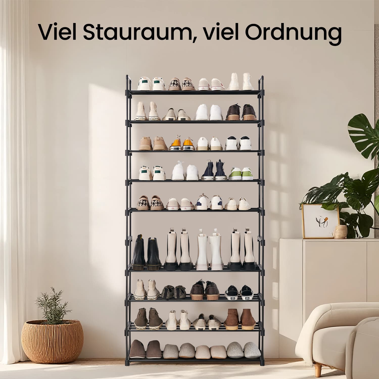 Must 10-korruseline jalanõude riiul