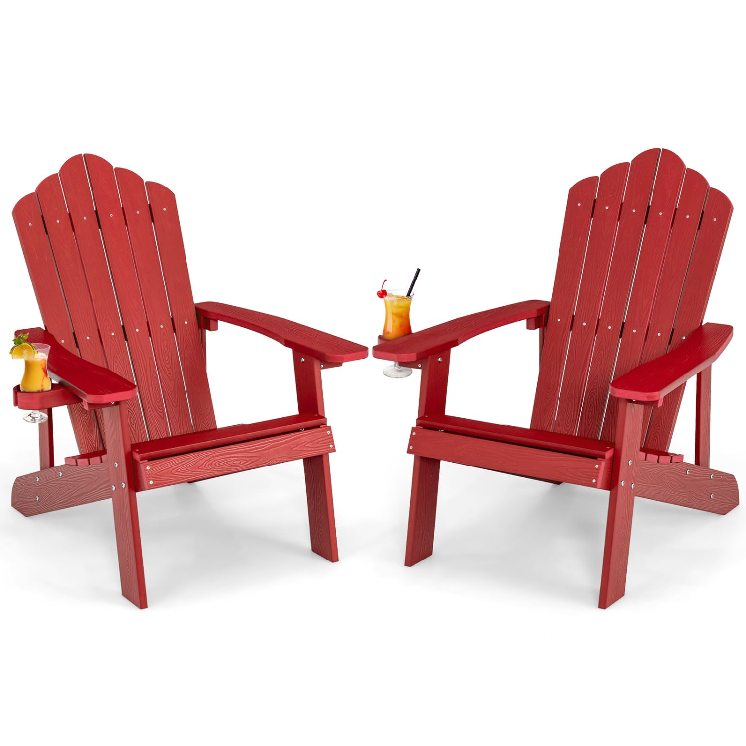 Integreeritud topsihoidikuga ilmastikukindlast plastikust ergonoomilised Adirondack-aiatoolid ja tugitoolid (2 tk