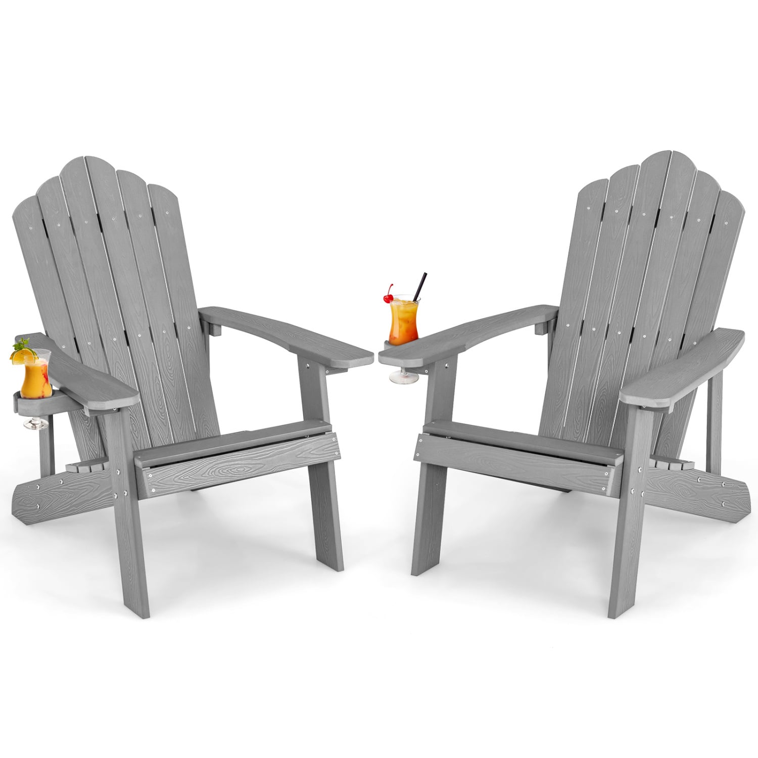 Integreeritud topsihoidikuga klassikalised ja mugavad Adirondack-aiatoolid ning terrassisesslid (2 tk komplekt) helehall