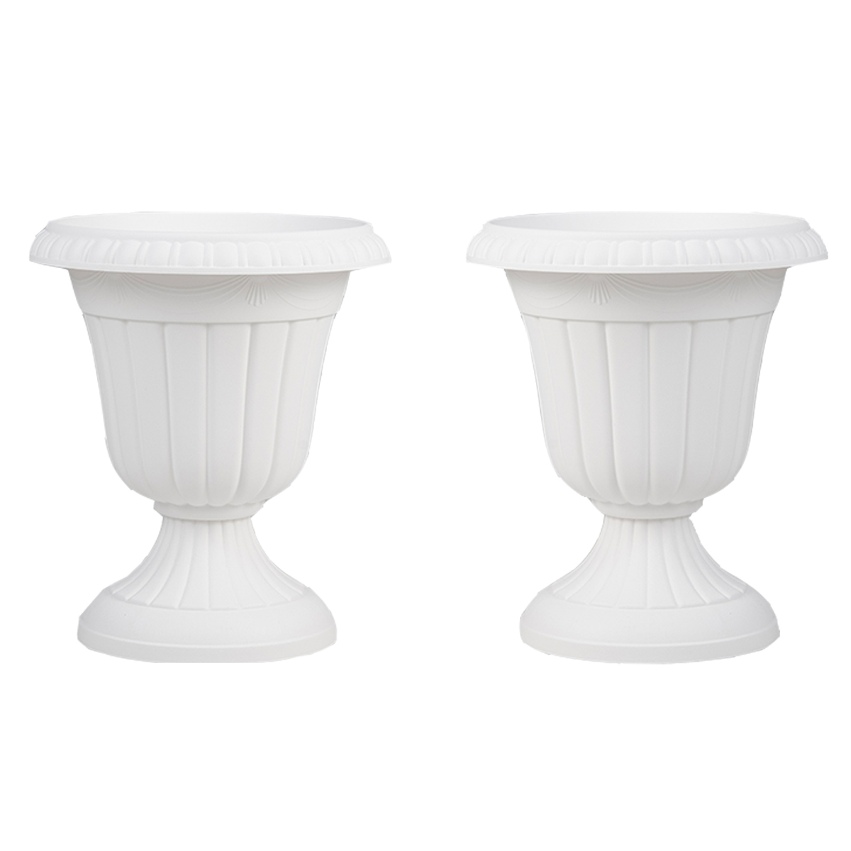 2 lillepotti istutusanumat alusega ja äravooluavaga 465 cm kõrged valged