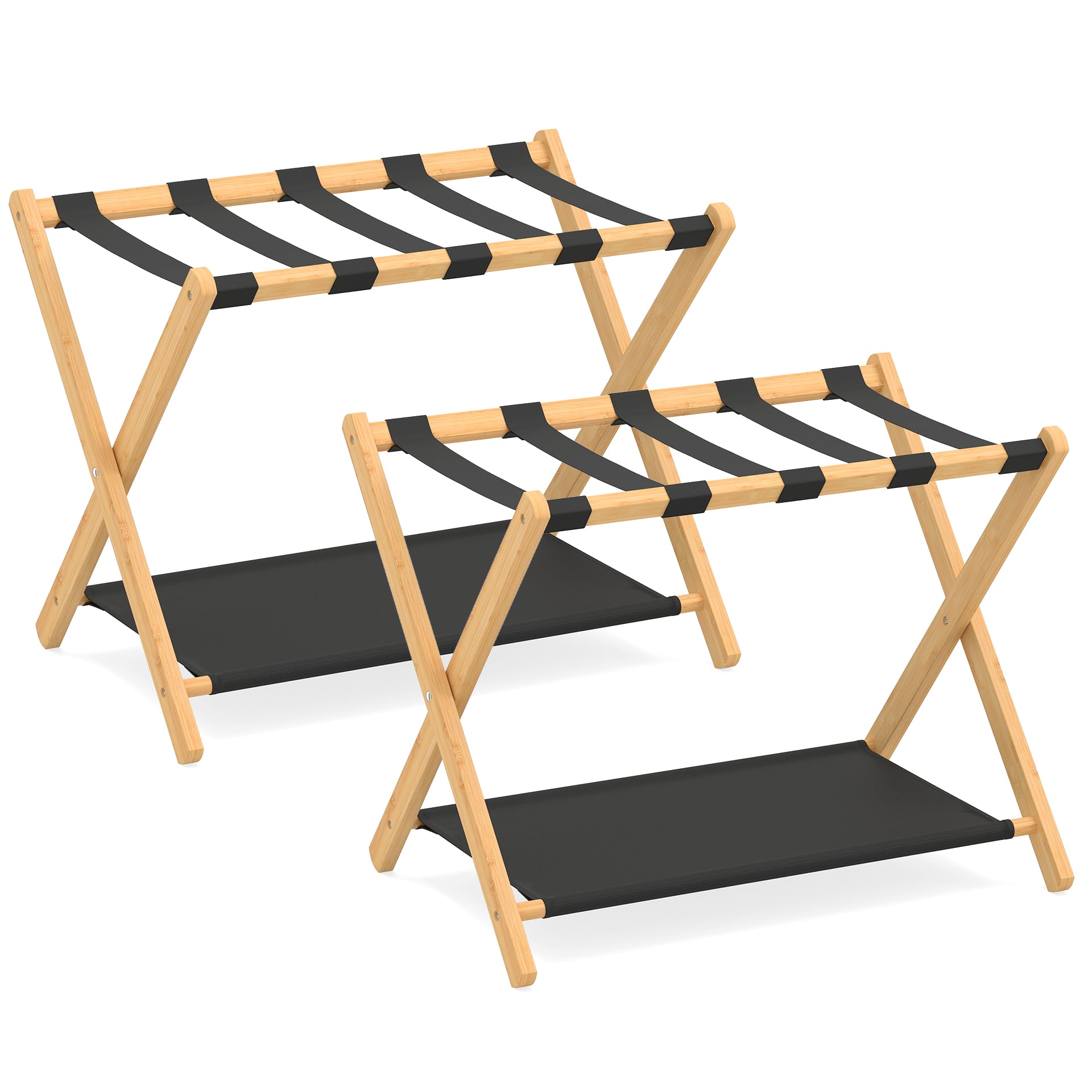 2 kokkupandavat kohvrialust nailonrihmade ja Oxford-kangast riiulitega, komplekt, pagasiriiul, naturaalne