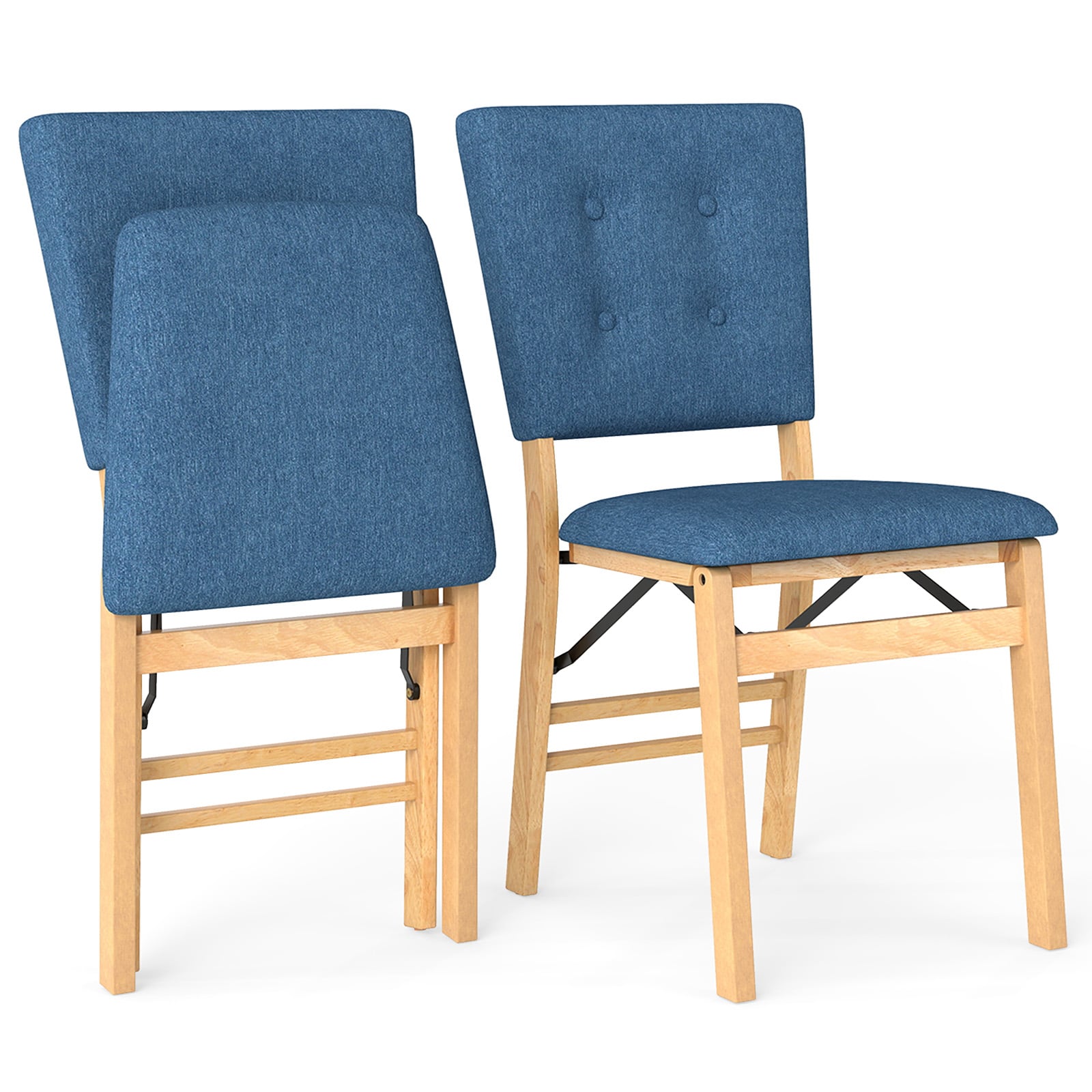 2 kokkupandavat söögitooli komplekt, käetugedeta köögitoolid polsterdatud istmega, sinine