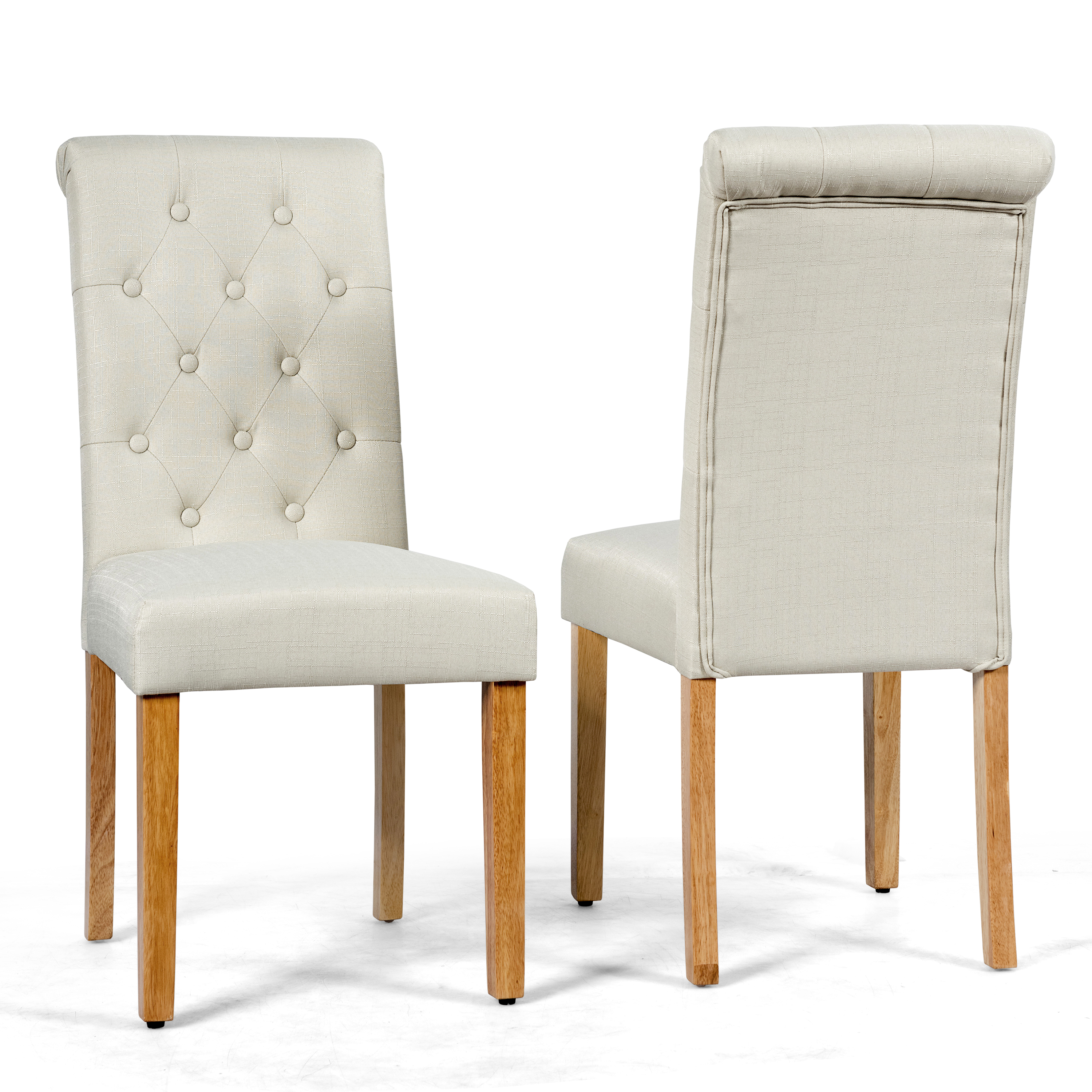 2-osaline komplekt nööbitud söögitoolid polsterdatud kangast toolid kummipuu puidust jalgadega bee