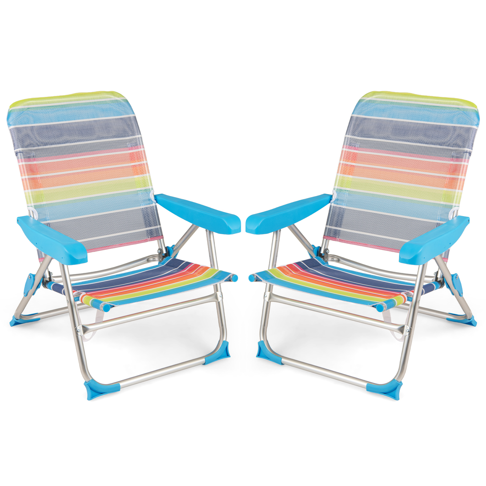 2-osaline rannatoolide komplekt kokkupandav piknikutool millel on 5 asendisse reguleeritav seljatugi ja käetoed värviline