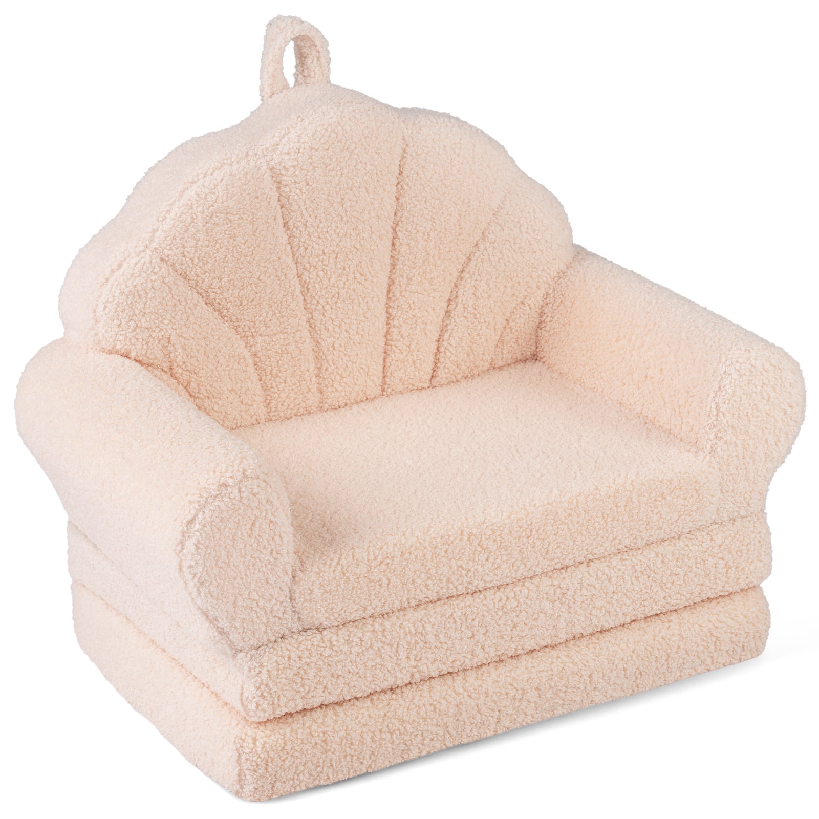 2-ühes Laste Kokkupandav Diivan Pehme Teddy Fliisiga, Beež