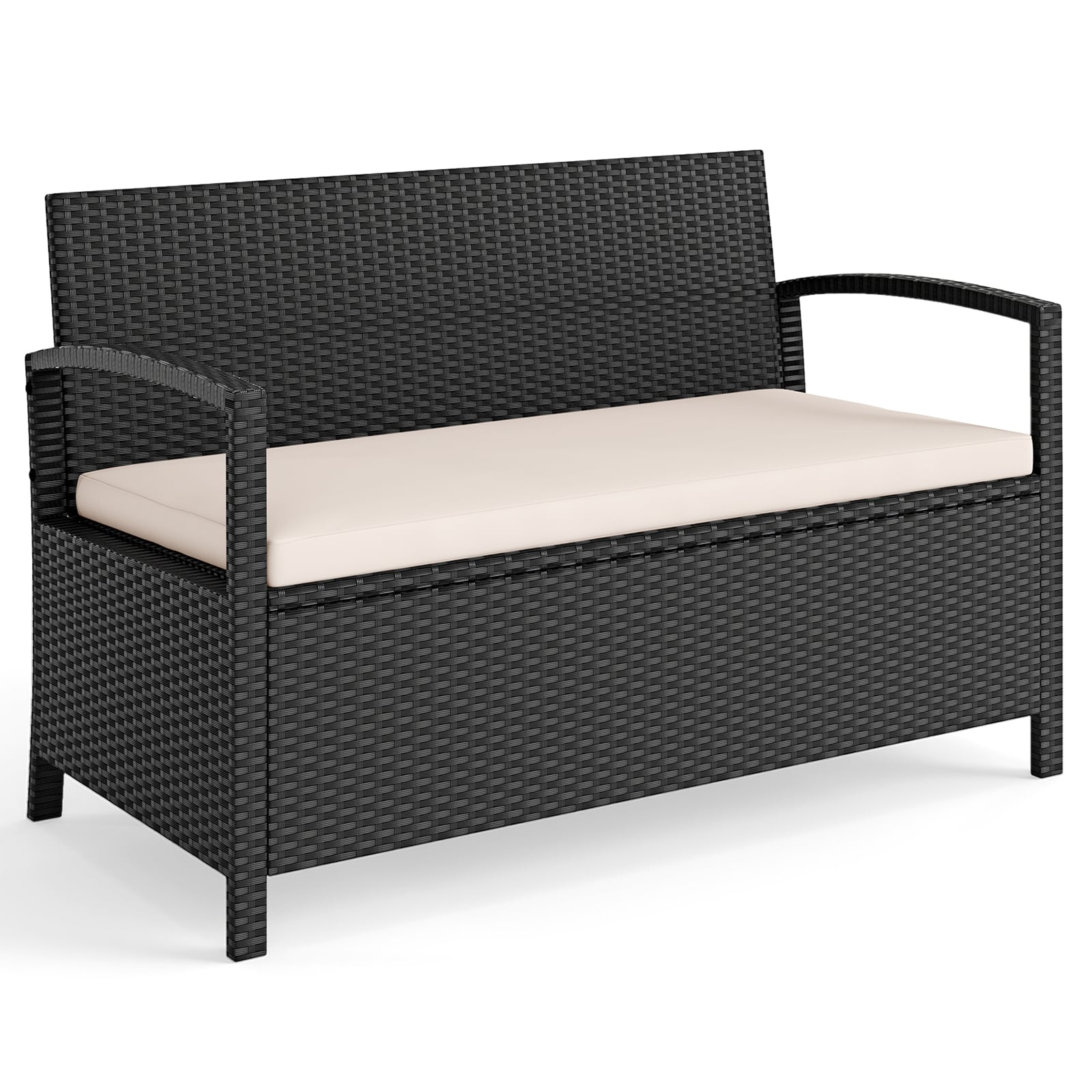 Polürotangist aiapink panipaiga ja patjadega. Ilmastikukindel panipaigapink integreeritud padjakastiga. Beež.