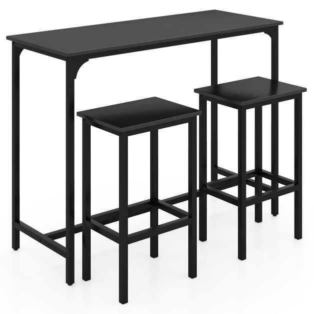 Tööstuslikus stiilis baarilaud ja kaks baaritooli, ristkülikukujuline pubilaud ja toolid (3-osaline komplekt, pikkus 120 cm), must