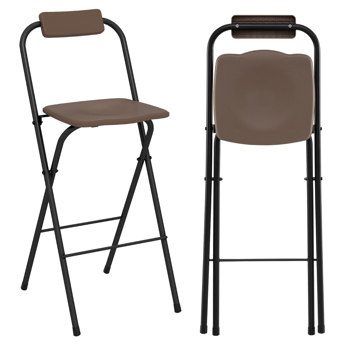 2-osaline komplekt baaripukke seljatoe ja jalatoega kokkupandavad baaritoolid kuni 150 kg kandevõimega pruun