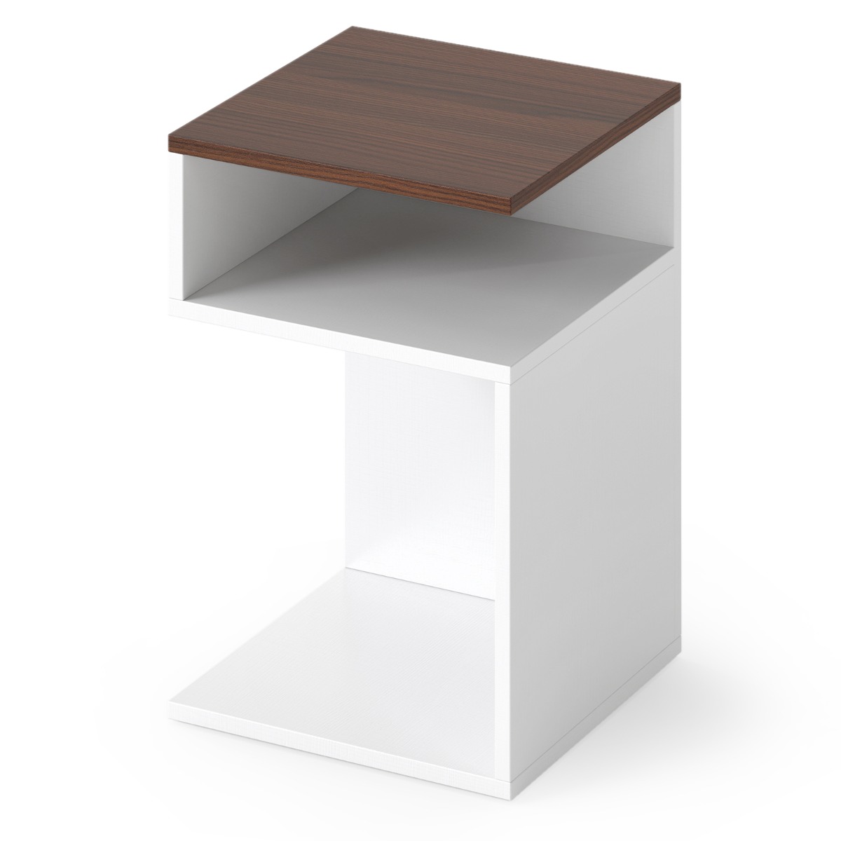 S-kujuline abilaud 2 avatud riiuliga öökapp 3 tasandit diivanilaud valge pähkel